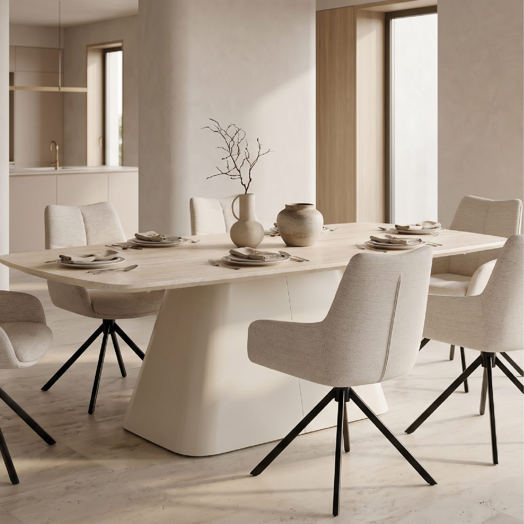 Rilke – Esstisch mit Tischplatte in Steinoptik und Metallgestell in Beige