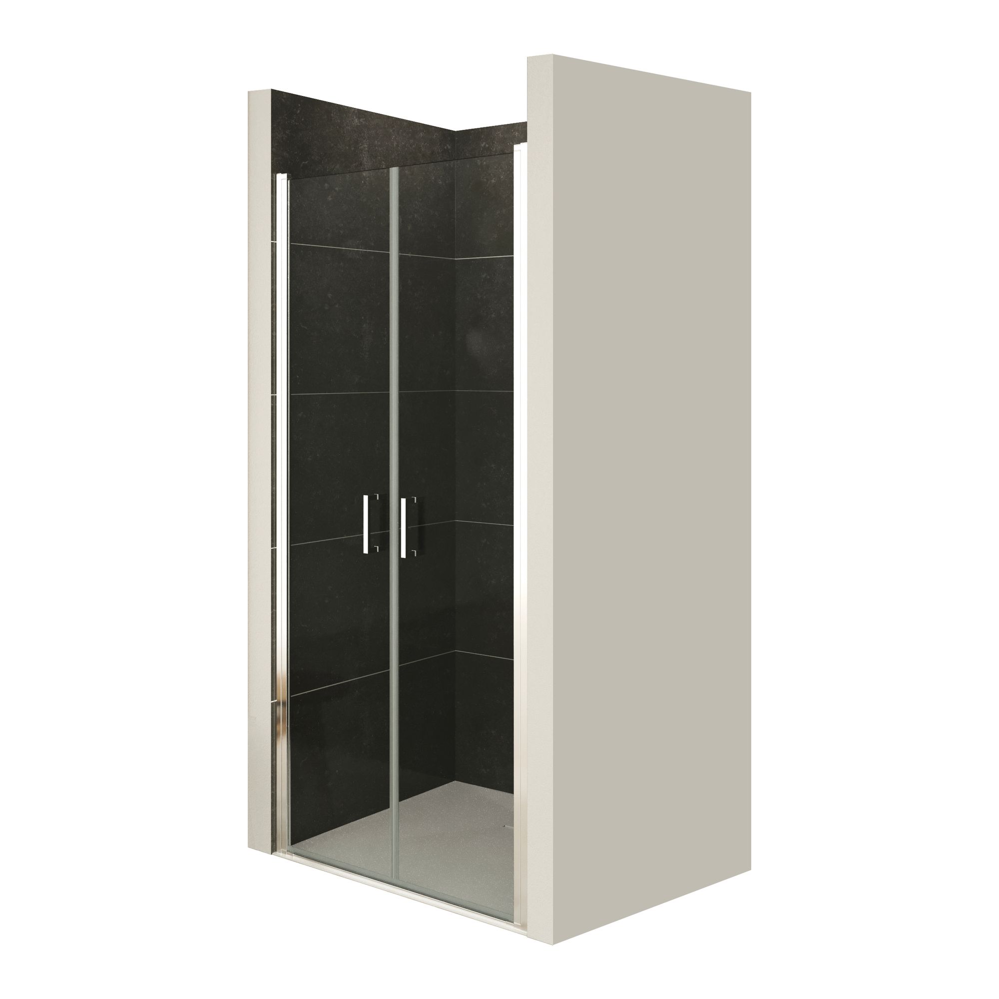 Shower Door Lara with Hinged Doors and Stainless Steel Handles, 68-104 cm, made of ESG Safety Glass Shower Door Lara with Hinged Doors and Stainless Steel Handles, 68-104 cm, made of ESG Safety Glass