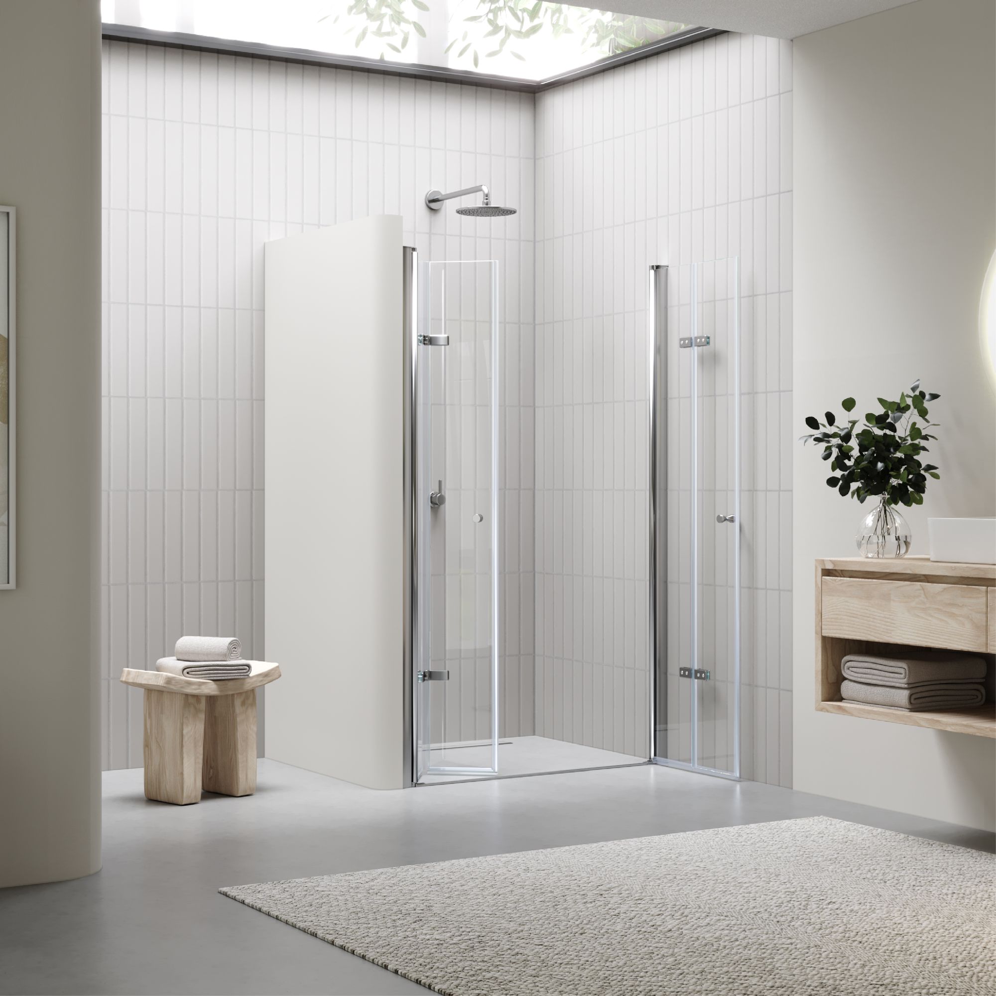 Duschtür Lena mit Falttüren aus klarem ESG Sicherheitsglas