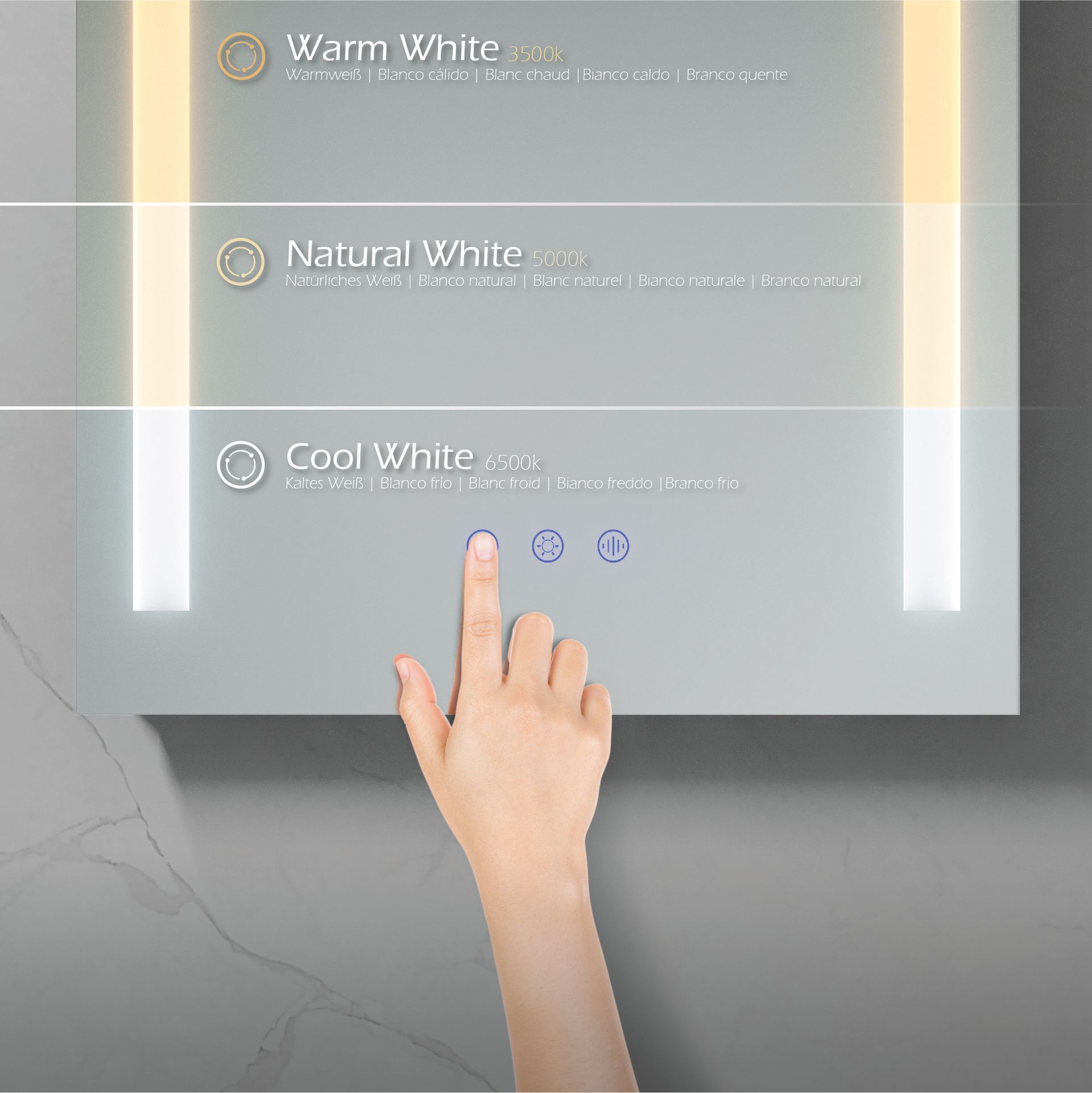 LED Badezimmer Spiegel Beam mit 2 dimmbaren Lichtstreifen, Antibeschlag-Funktion und Farbwechsel LED Bathroom Mirror Beam with 2 Dimmable Light Strips, Anti-Fog Function, and Color Change Feature