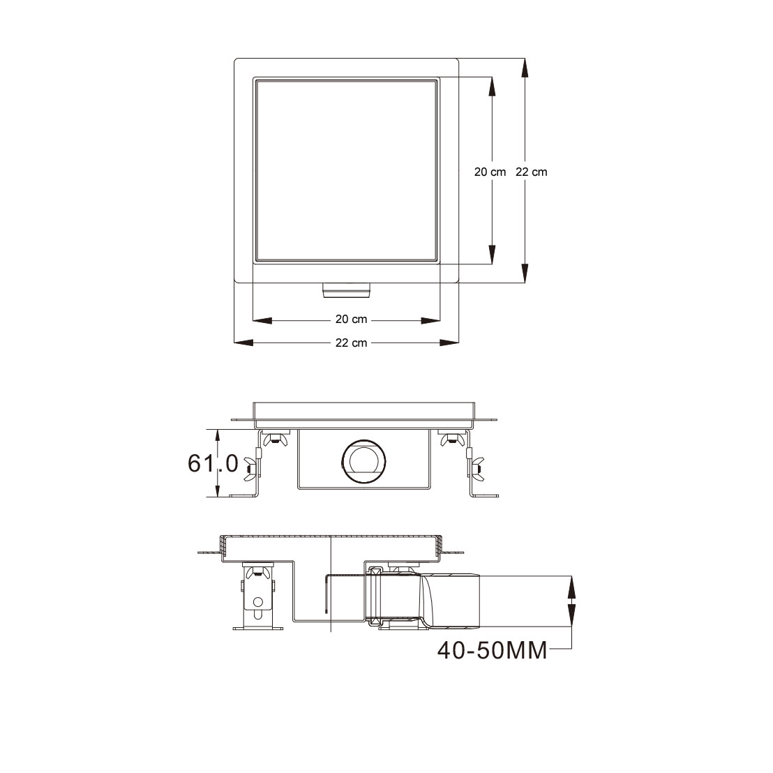 Quadratische Duschrinne Bodenablauf Quadratische Öffnungen aus Edelstahl sehr flach Q5