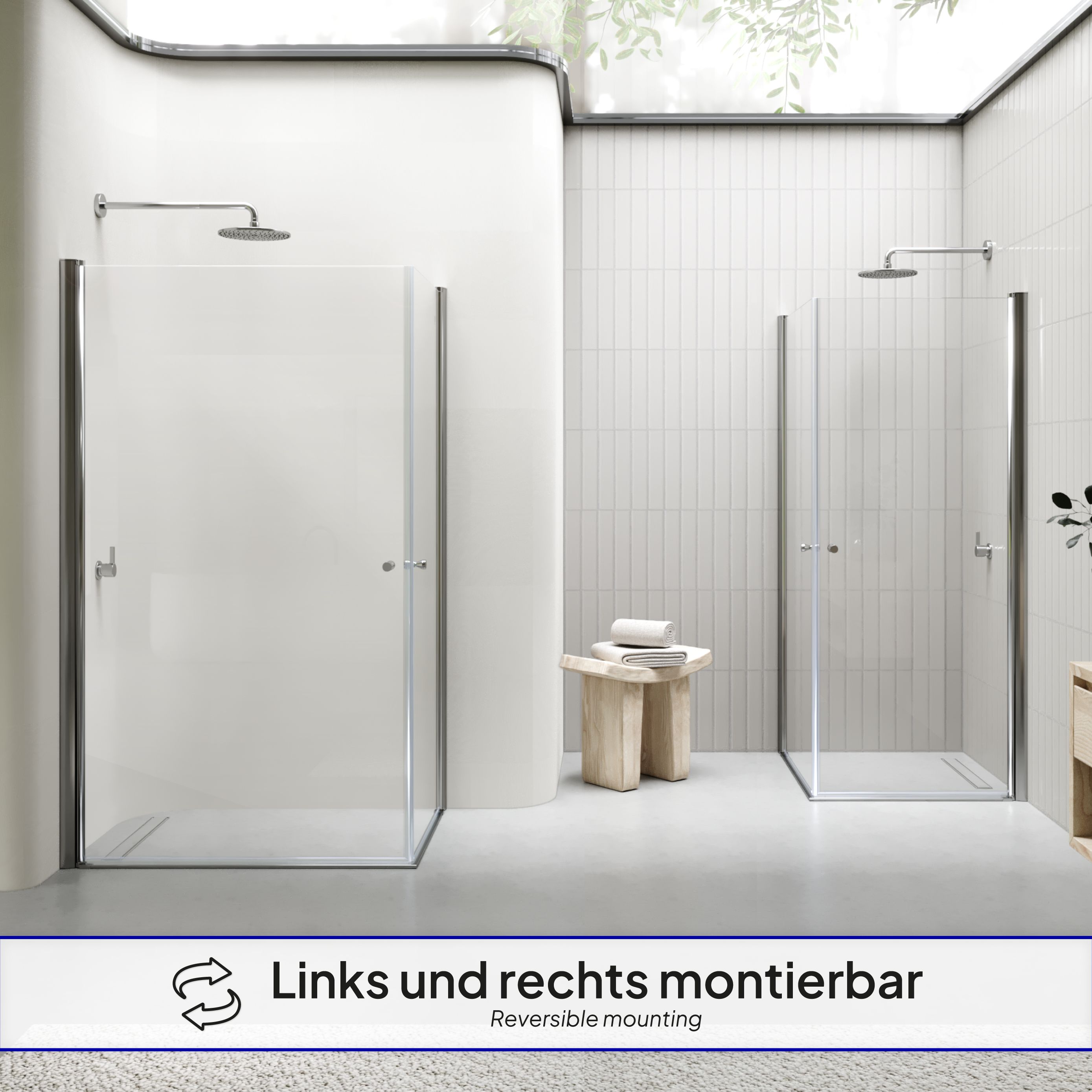 Corner Entry Gaia with Pivot Doors made of ESG Safety Glass Gaia – Eckeinstieg mit Pendeltüren aus ESG Sicherheitsglas