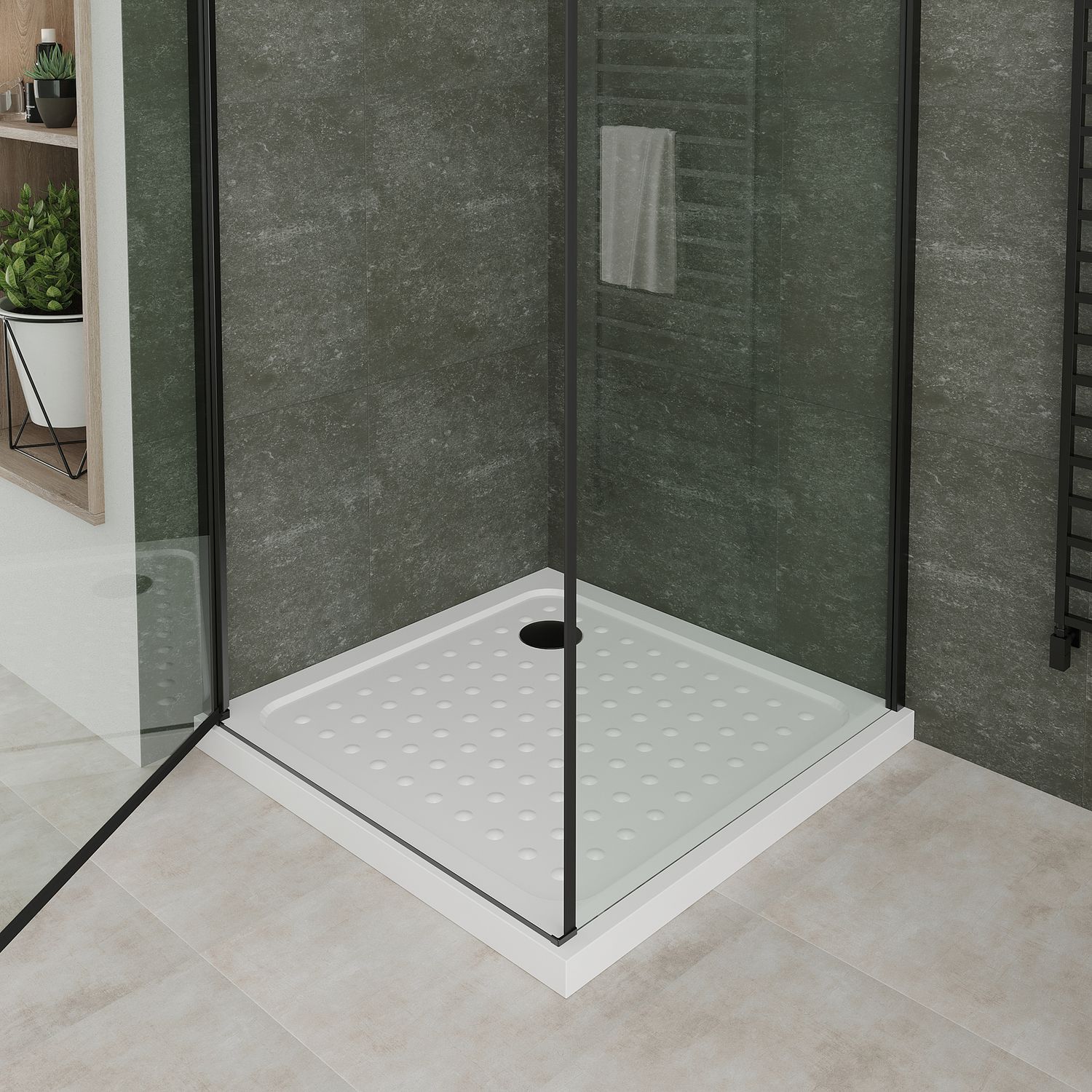 Fronteinstieg Hellen mit Klapptür und schwarzen Profilen aus ESG Sicherheitsglas Fronteinstieg Hellen mit Klapptür und schwarzen Profilen aus ESG Sicherheitsglas