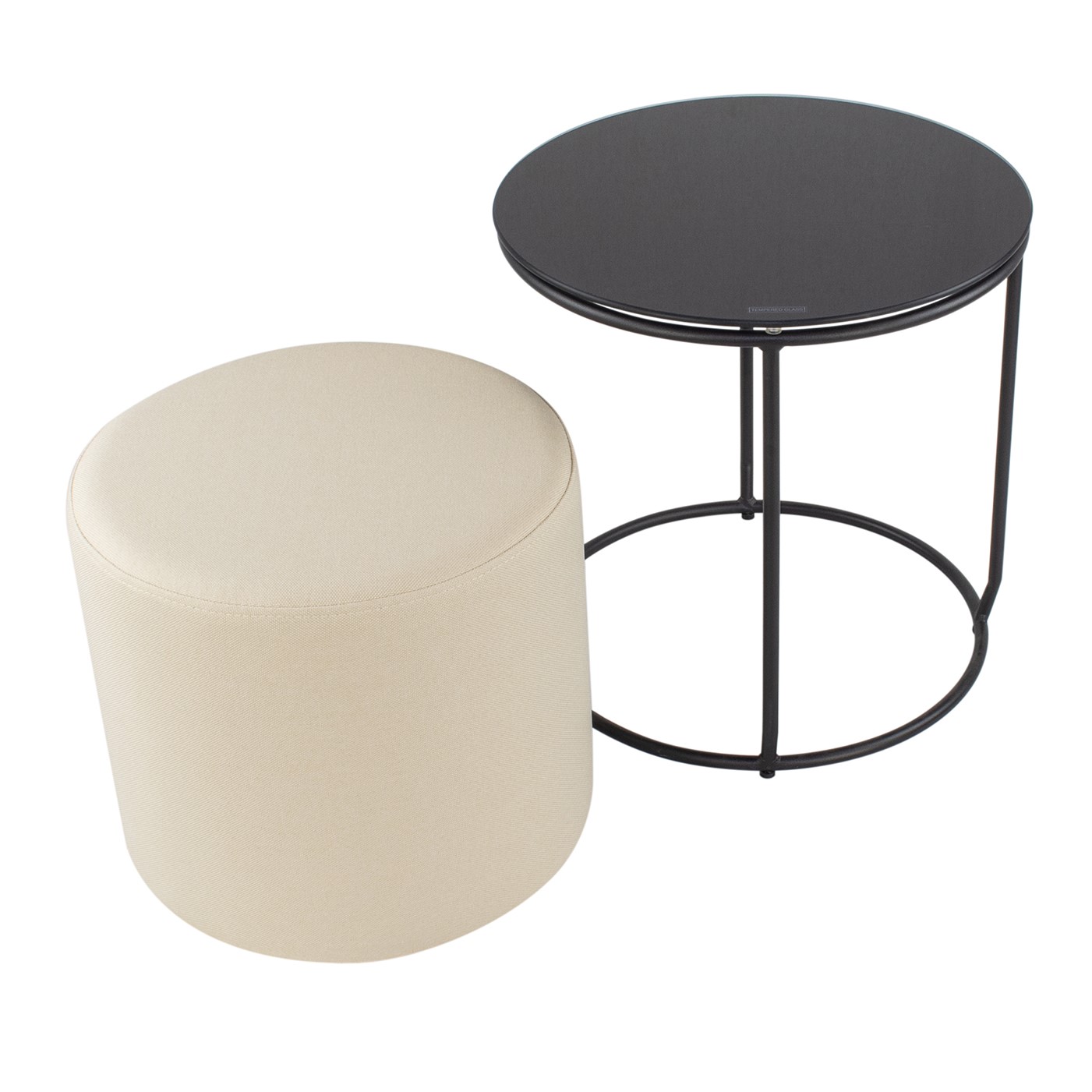 Beistelltisch mit Hocker JASPER runder Couchtisch 40x40 cm Schwarz-Beige N1 Beistelltisch mit Hocker JASPER runder Couchtisch 40x40 cm Schwarz-Beige N1