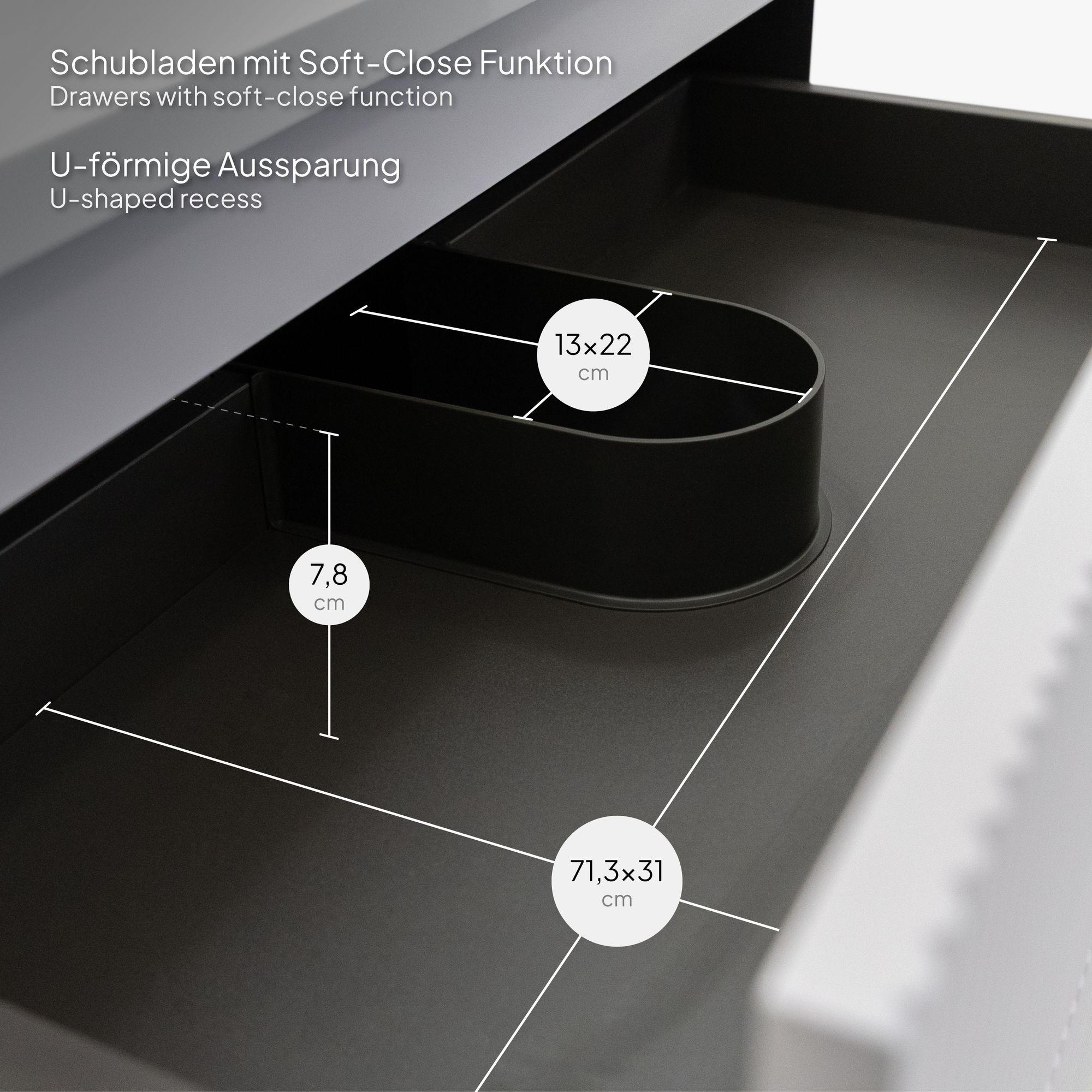 Modular – Badmöbelset Tália – Weißer Resin-Waschtisch, Wandhängender Schrank in Weiß, Rundspiegel & Seitenmodul (60/80/100 cm)