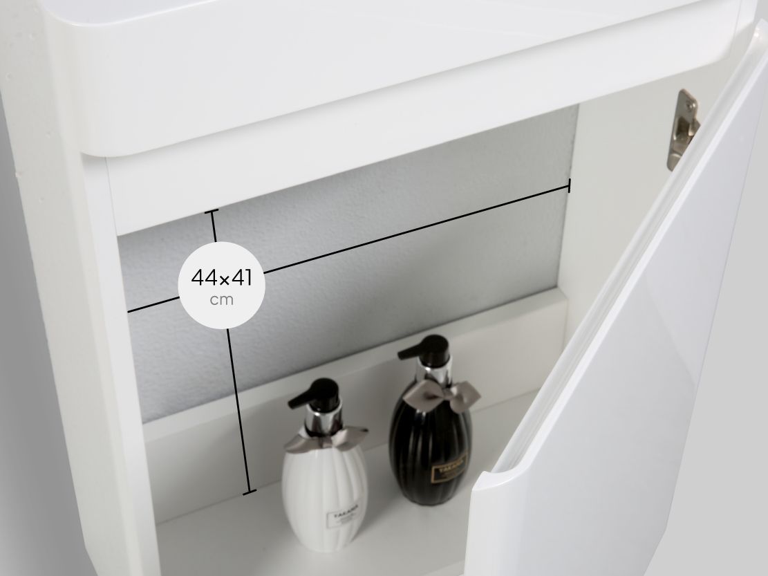 Kompakt-Badmöbel Galene 45 cm – Weiß Hochglanz, Mineralguss-Waschtisch, Wandhängend Kompakt-Badmöbel Galene 45 cm – Weiß Hochglanz, Mineralguss-Waschtisch, Wandhängend