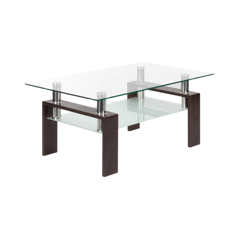 Couchtisch PORTER aus Glas/Metall mit Holz in Walnussfarbe PORTER – Coffee Table made of Glass/Metal with Walnut-Colored Wood