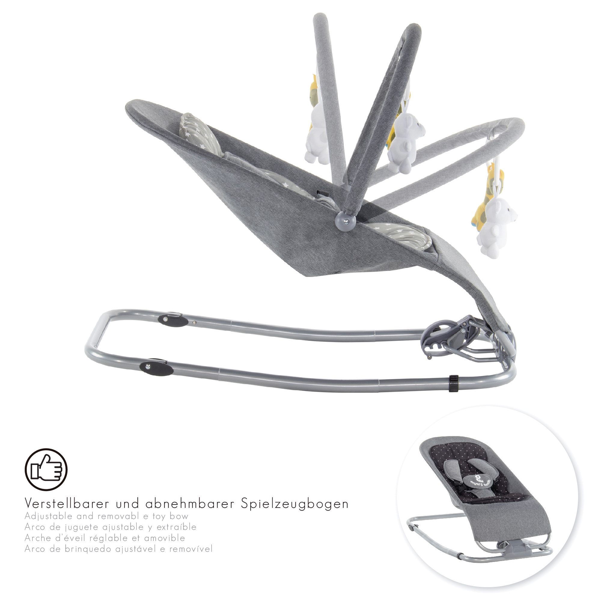 DE-Artboard 24Vieno Babywippe VIENO mit abnehmbarem Bezug und Spielebogen