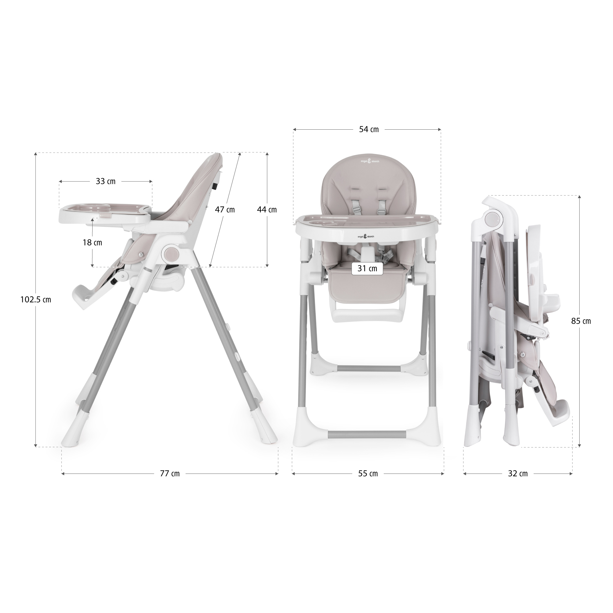 Kinderhochstuhl TANELI Babystuhl Verstellbar Klappbar inkl. Spielebogen Grau