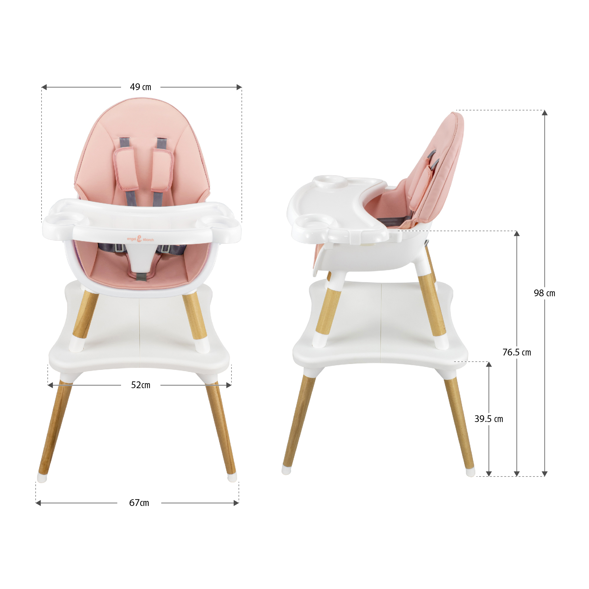 Kinderhochstuhl MIKA Babystuhl mit Esstablett und Stuhl + Tisch Set Pink