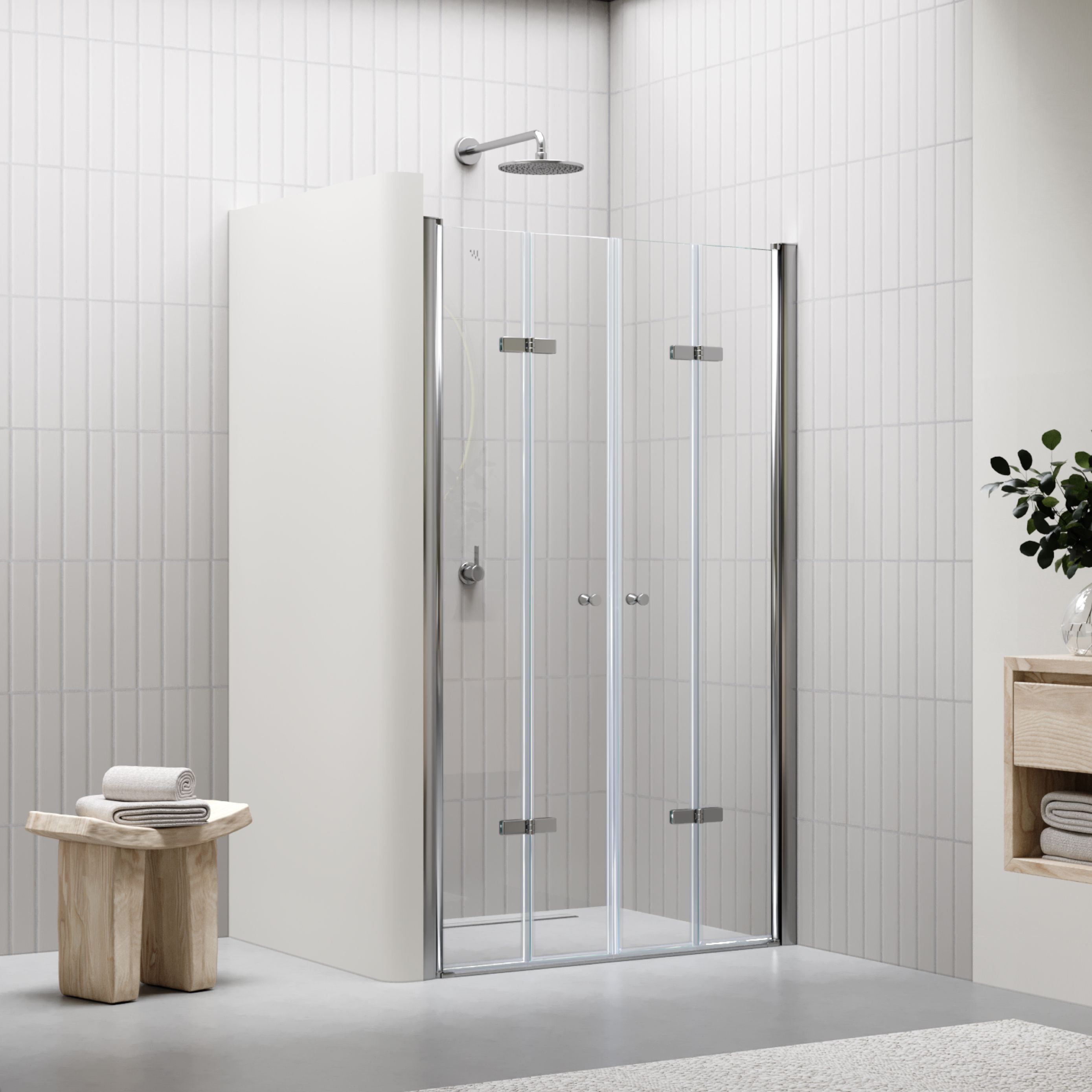Shower Door Lena with Folding Doors Made of Clear Tempered Safety Glass Lena – Shower Door with Folding Doors Made of Clear Tempered Safety Glass