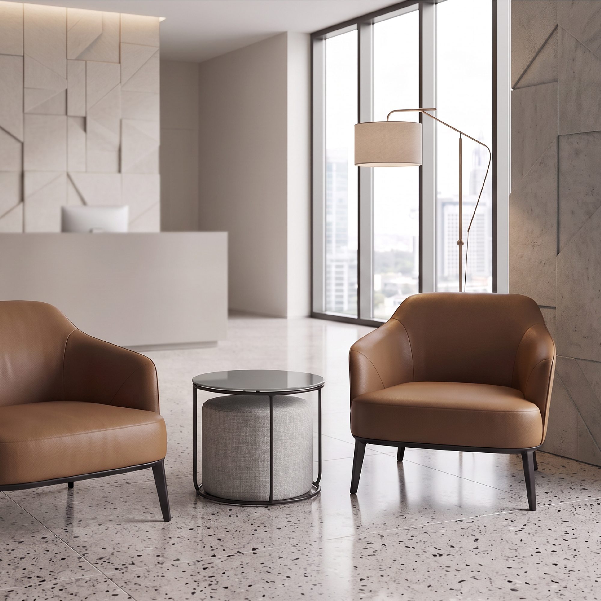 Side Table with Stool JASPER - Round Coffee Table 40x40 cm Black-Grey N7