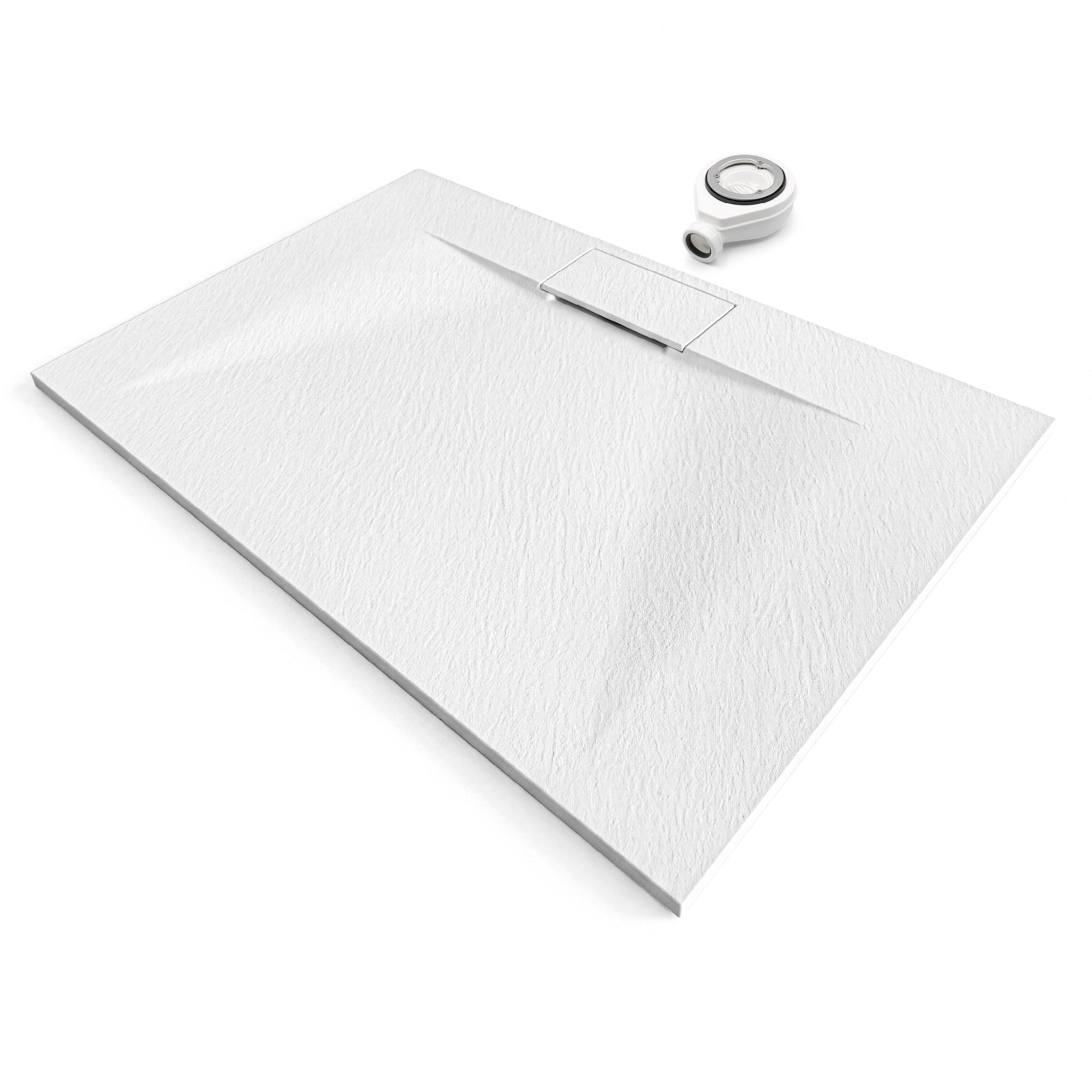 SMC Shower Tray Polar in Stone Look with Drain Assembly - White