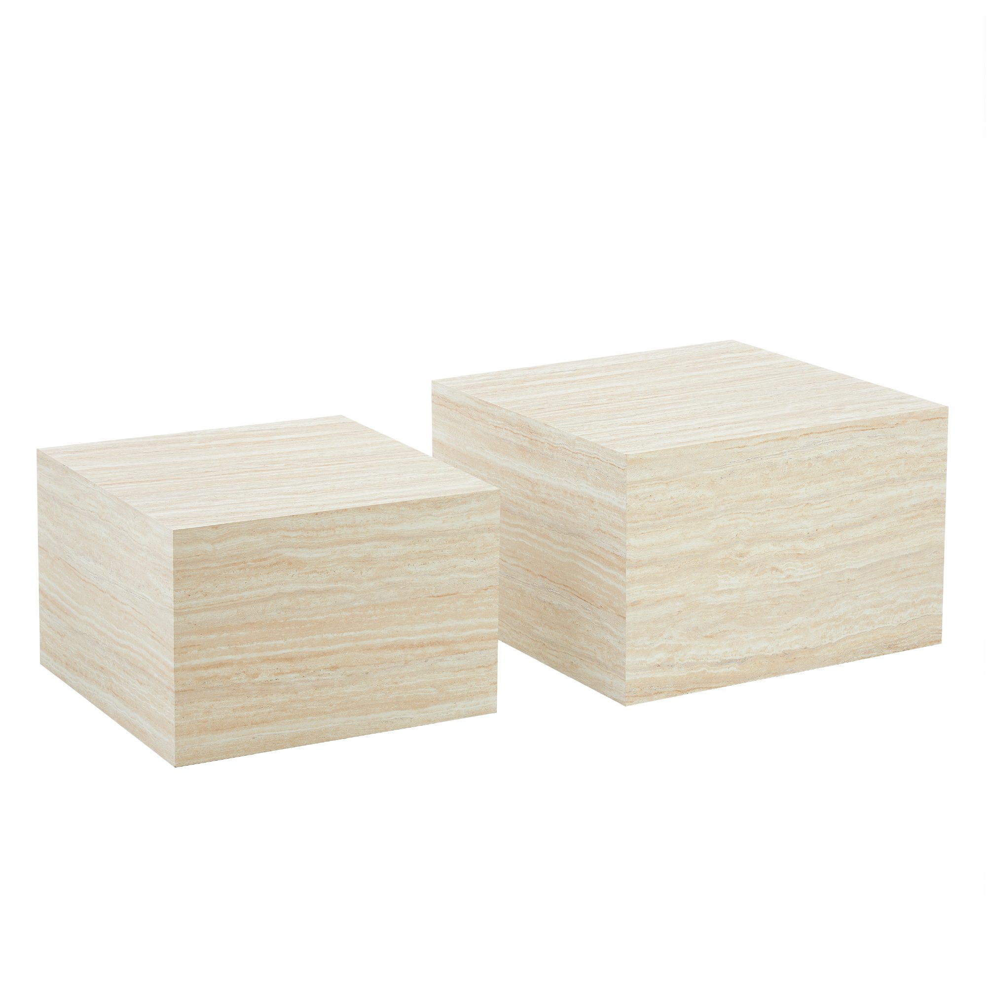 Couchtische / Beistelltisch TANEDA in Beige mit dekorativer Maserung - 2er Set TANEDA – Couchtische / Beistelltisch in Beige mit dekorativer Maserung - 2er Set
