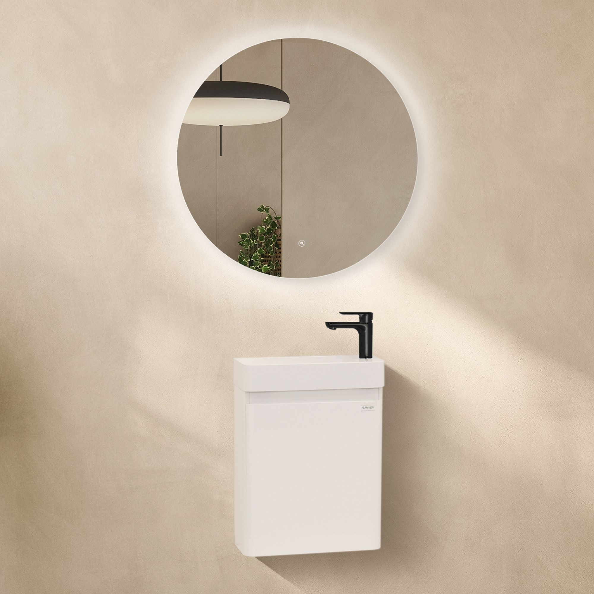 Kompakt-Badmöbel Galene 45 cm – Weiß Hochglanz, Mineralguss-Waschtisch, Wandhängend