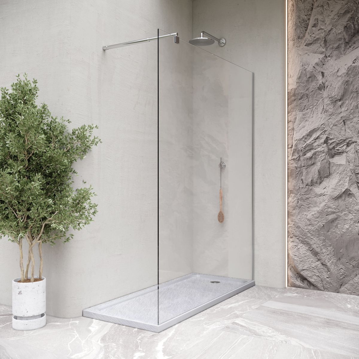 Shower Tray Shimmer STONE made of sanitary acrylic including drainage set - White