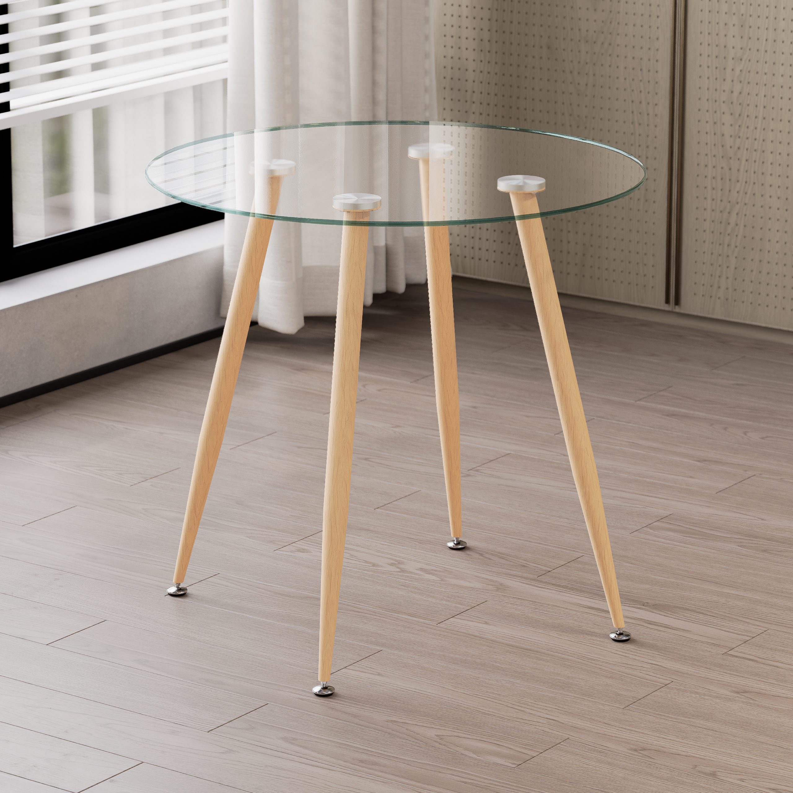 CORIN – Esszimmer-Tisch | Tischplatte: Transparentes Glas | Beine: Holz