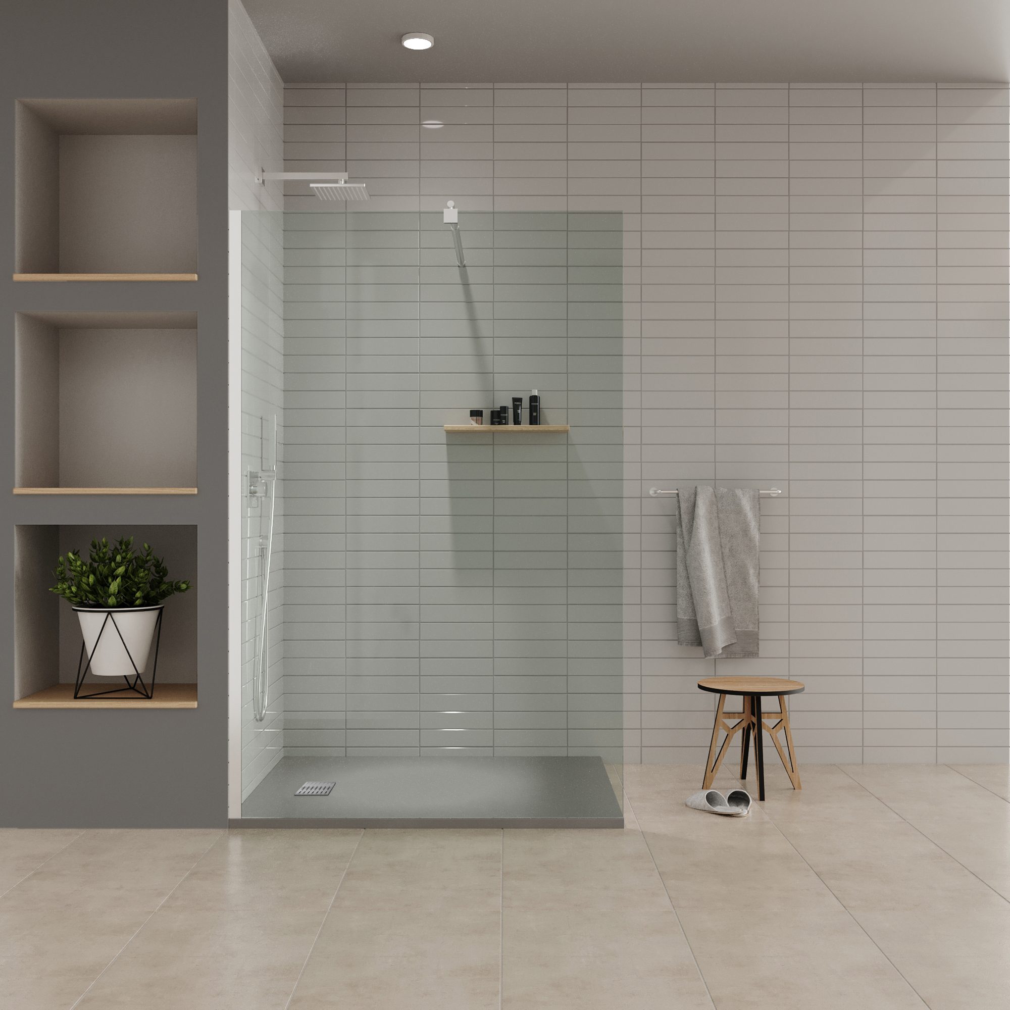 Boreal – SMC Duschwanne INOX in Stein-Optik inkl. Ablaufgarnitur und Edelstahldeckel - Grau