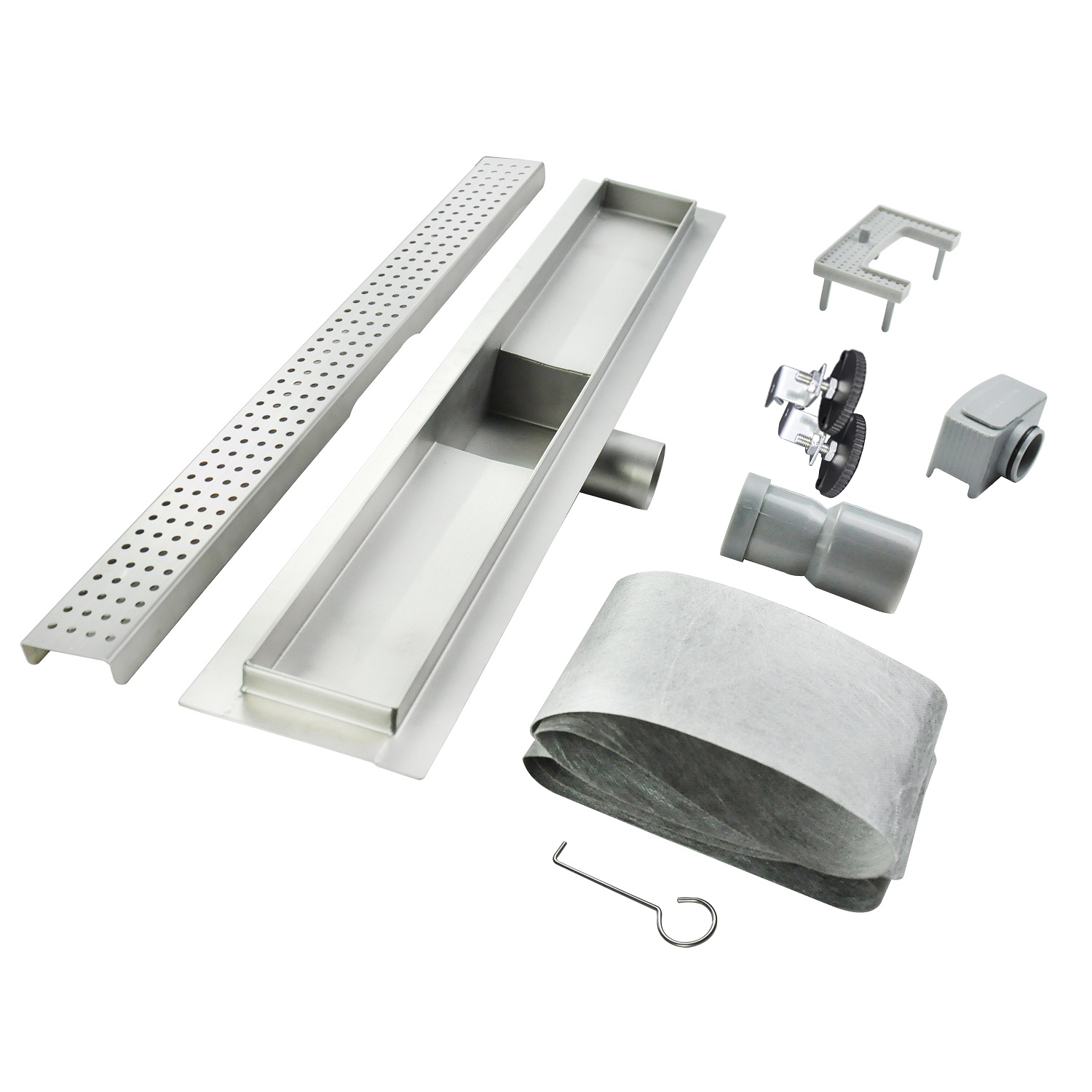 Duschrinne R7 aus Edelstahl für flache Installation mit Quadratmuster