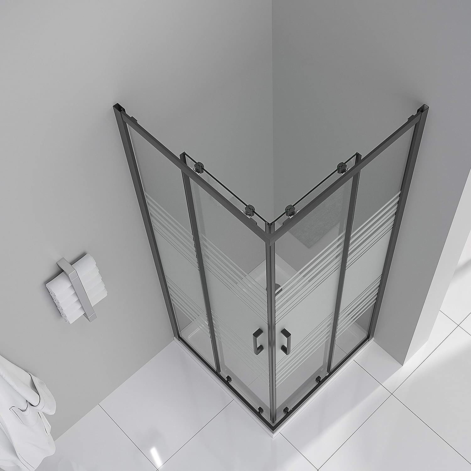 Eckeinstieg Danielle mit Schiebetüren aus teilsatiniertem ESG Sicherheitsglas