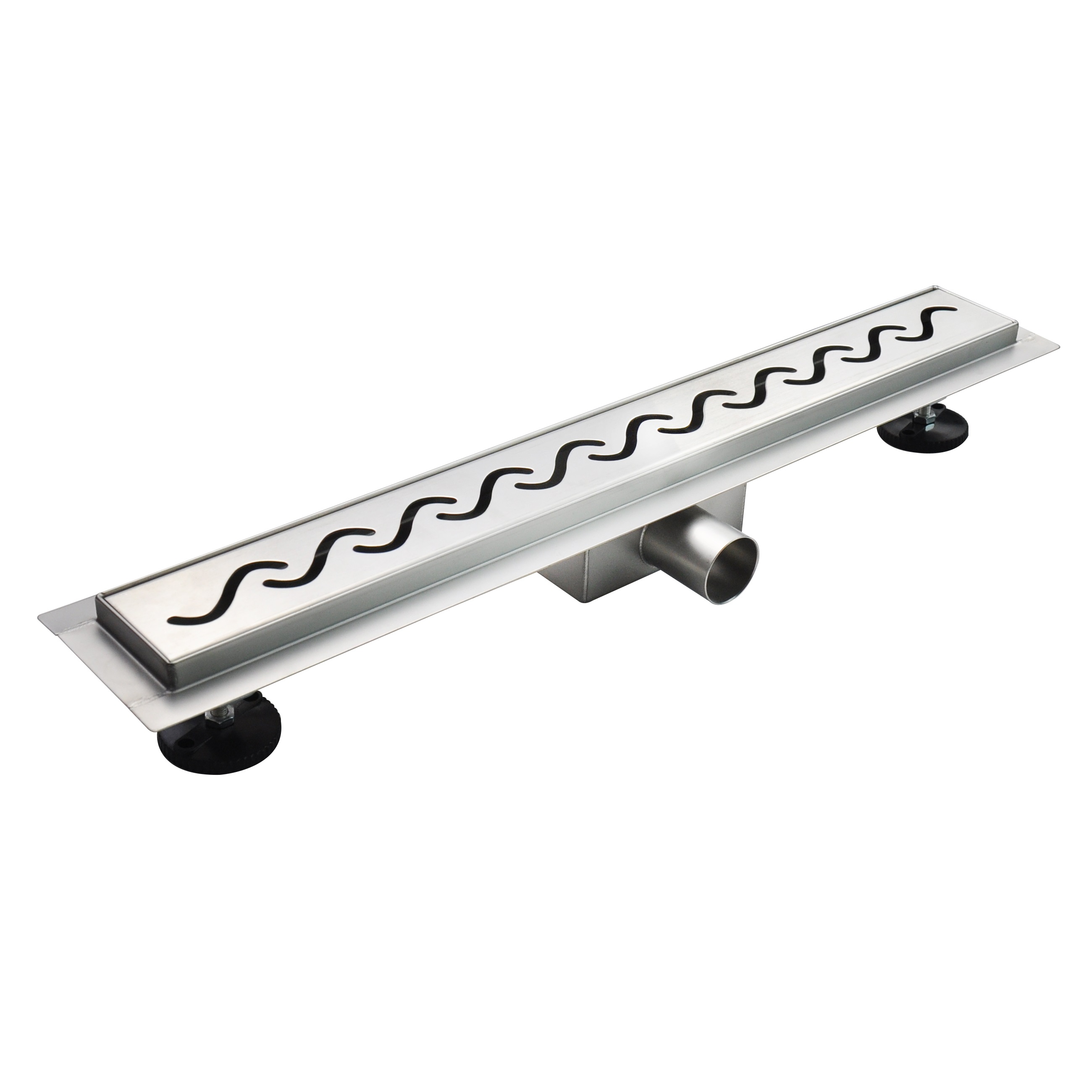 Duschrinne R6 aus Edelstahl für flache Installation mit Wellenmuster Channel – Shower R6 made of Stainless Steel for Flat Installation with Wave Pattern