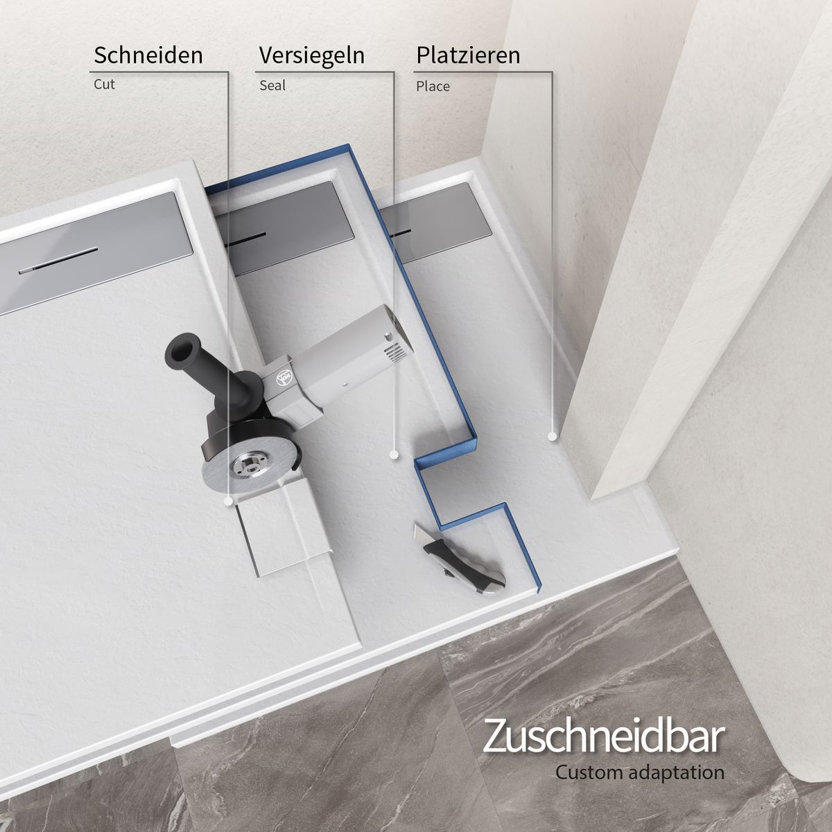 Hiemal – SMC Shower Tray in Slate Finish, including White Drain Assembly with Stainless Steel Cover