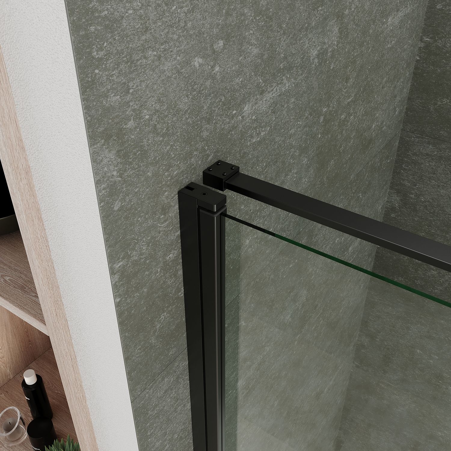 Fronteinstieg Hellen mit Klapptür und schwarzen Profilen aus ESG Sicherheitsglas