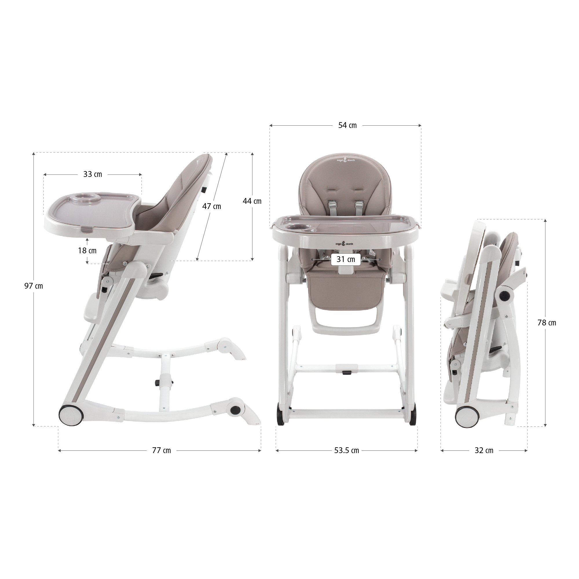 Kinderhochstuhl ADELLE Verstellbar und Klappbar inkl. Spielebogen Weiß-Grau