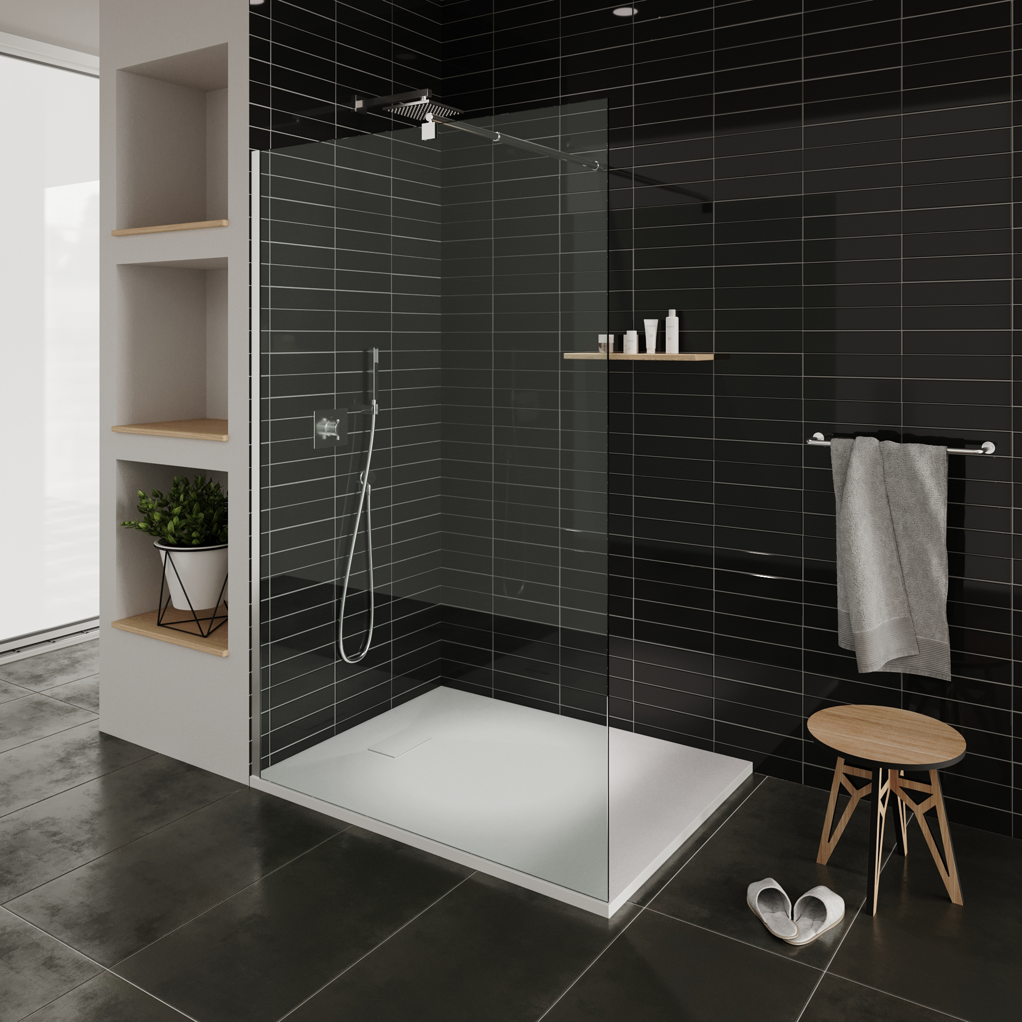 SMC Duschwanne Boreal in Stein-Optik inkl. Ablaufgarnitur - Weiß SMC Boreal Shower Tray in Stone Look with Drain Assembly - White