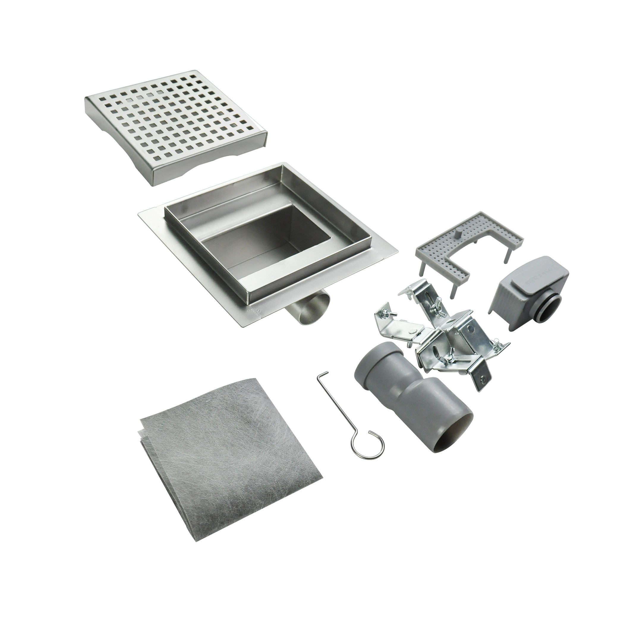 Square Shower Drain Q5 made of Stainless Steel for Flat Installation with Square Pattern