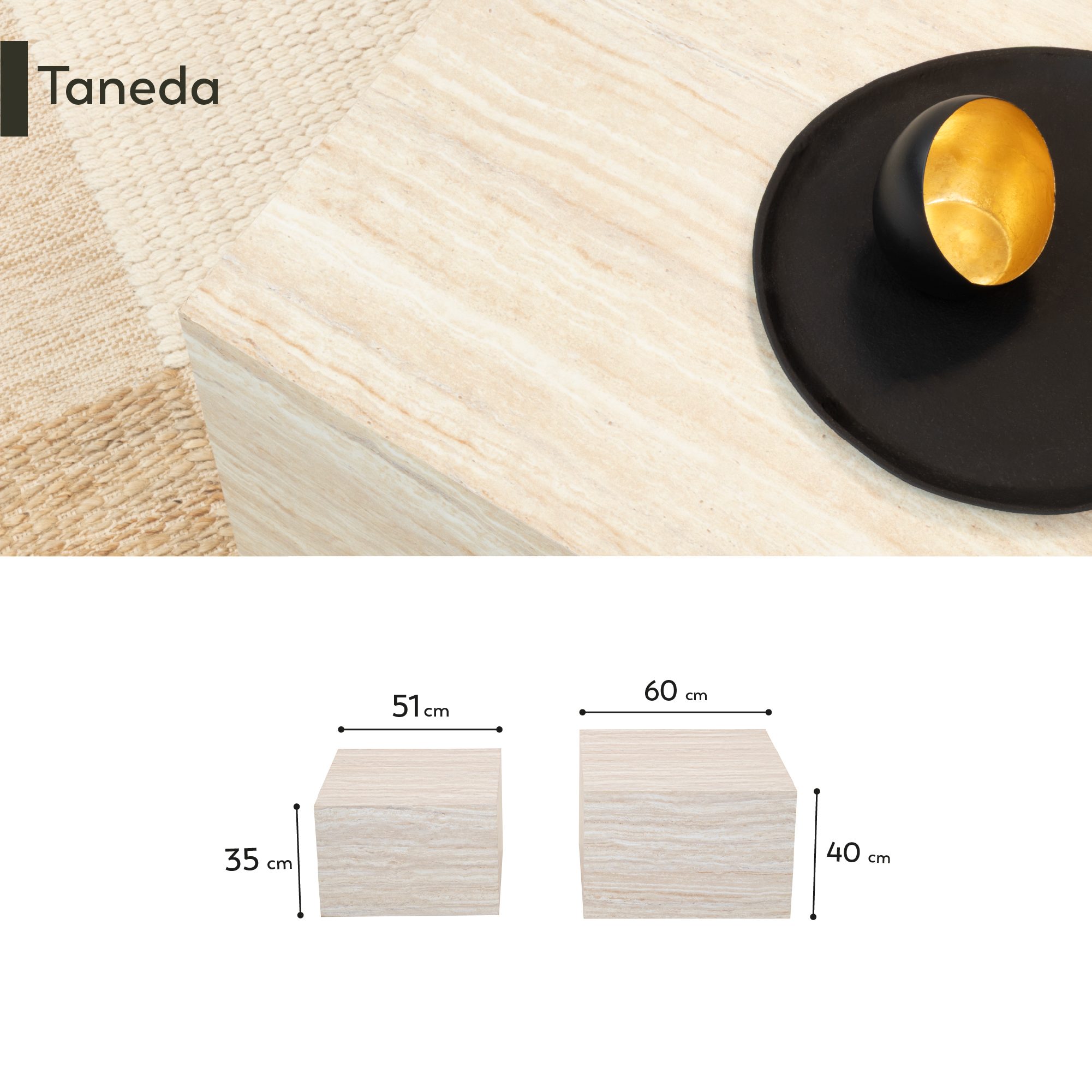 Couchtische / Beistelltisch TANEDA in Beige mit dekorativer Maserung - 2er Set
