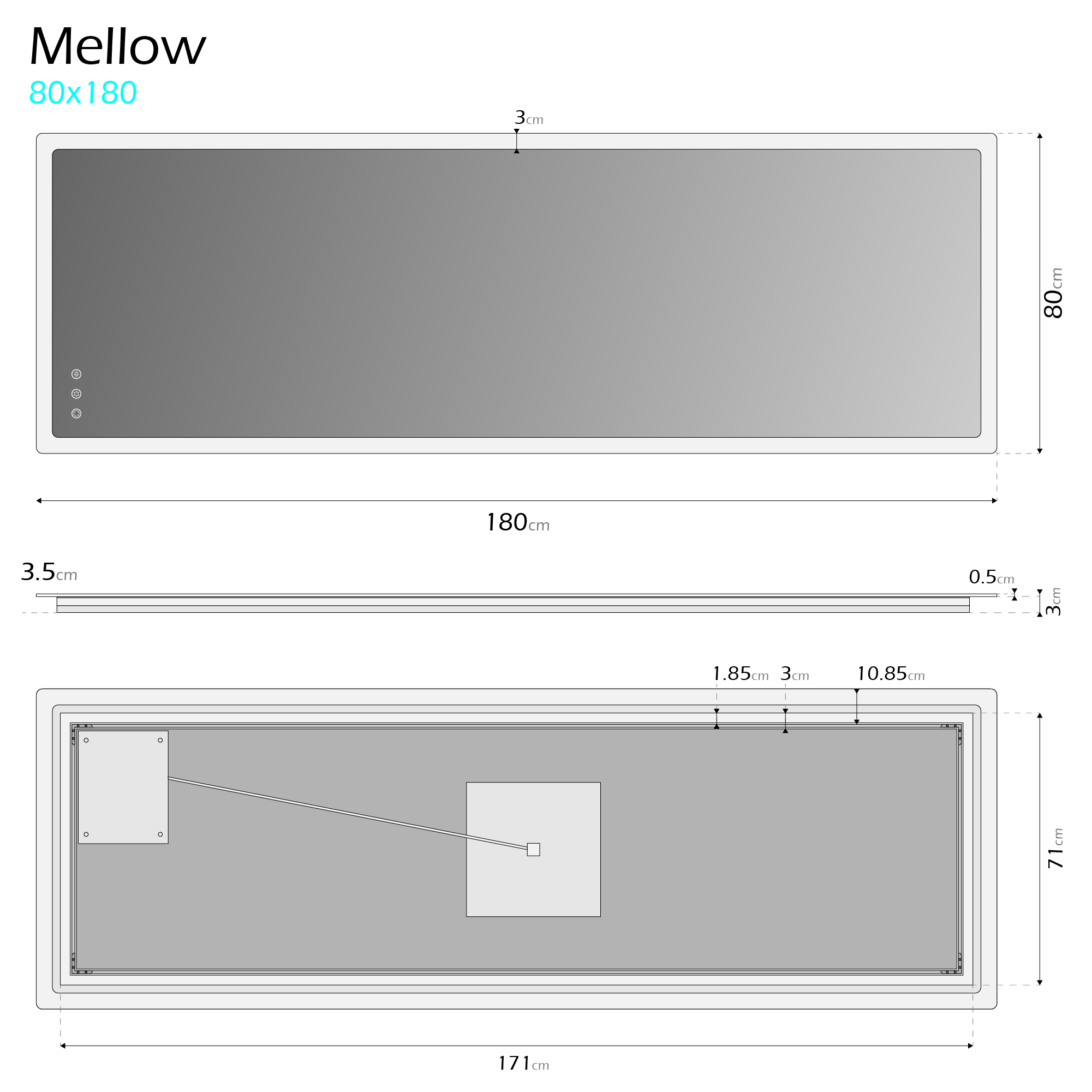 LED Badspiegel Mellow Badezimmerspiegel mit dimmbarer Beleuchtung, Farbwechsel und Antibeschlag-Funktion IP44 80 x 180 cm IP44 – LED Badspiegel Mellow Badezimmerspiegel mit dimmbarer Beleuchtung, Farbwechsel und Antibeschlag-Funktion