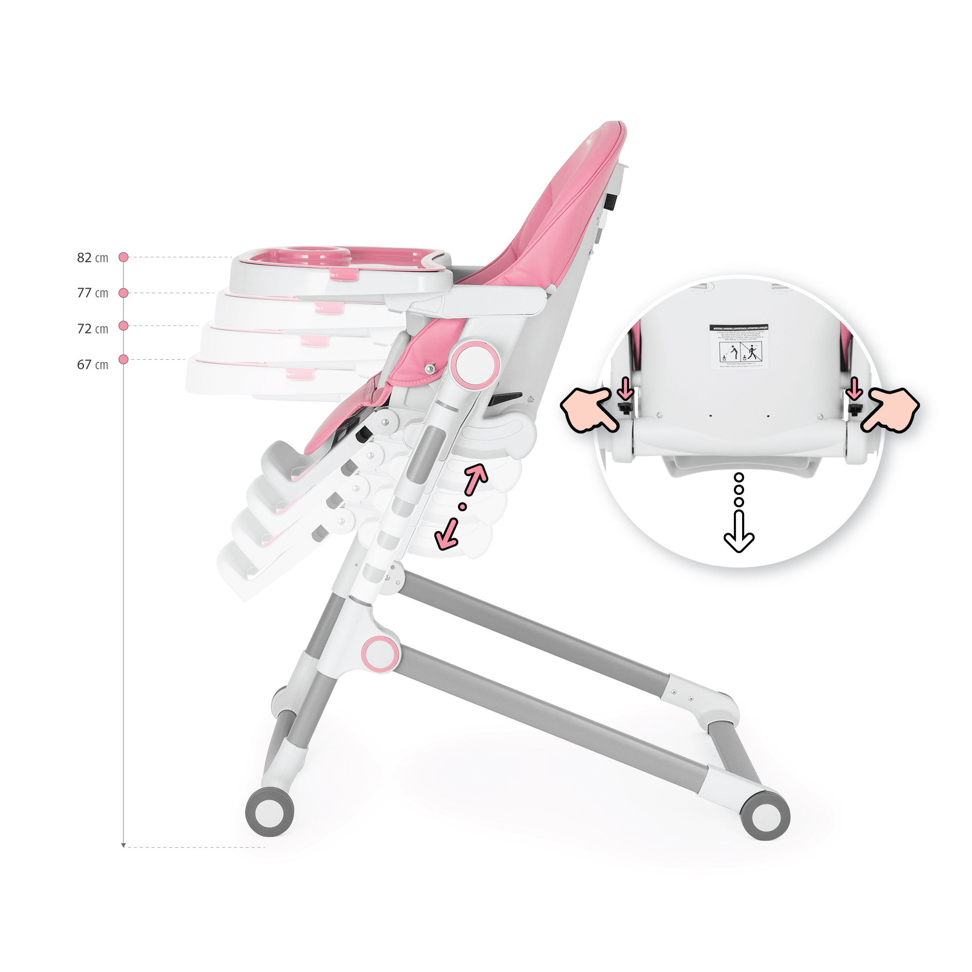 Q5-Details---Pink01 HUGO – Children's High Chair - Adjustable and Foldable Baby Chair