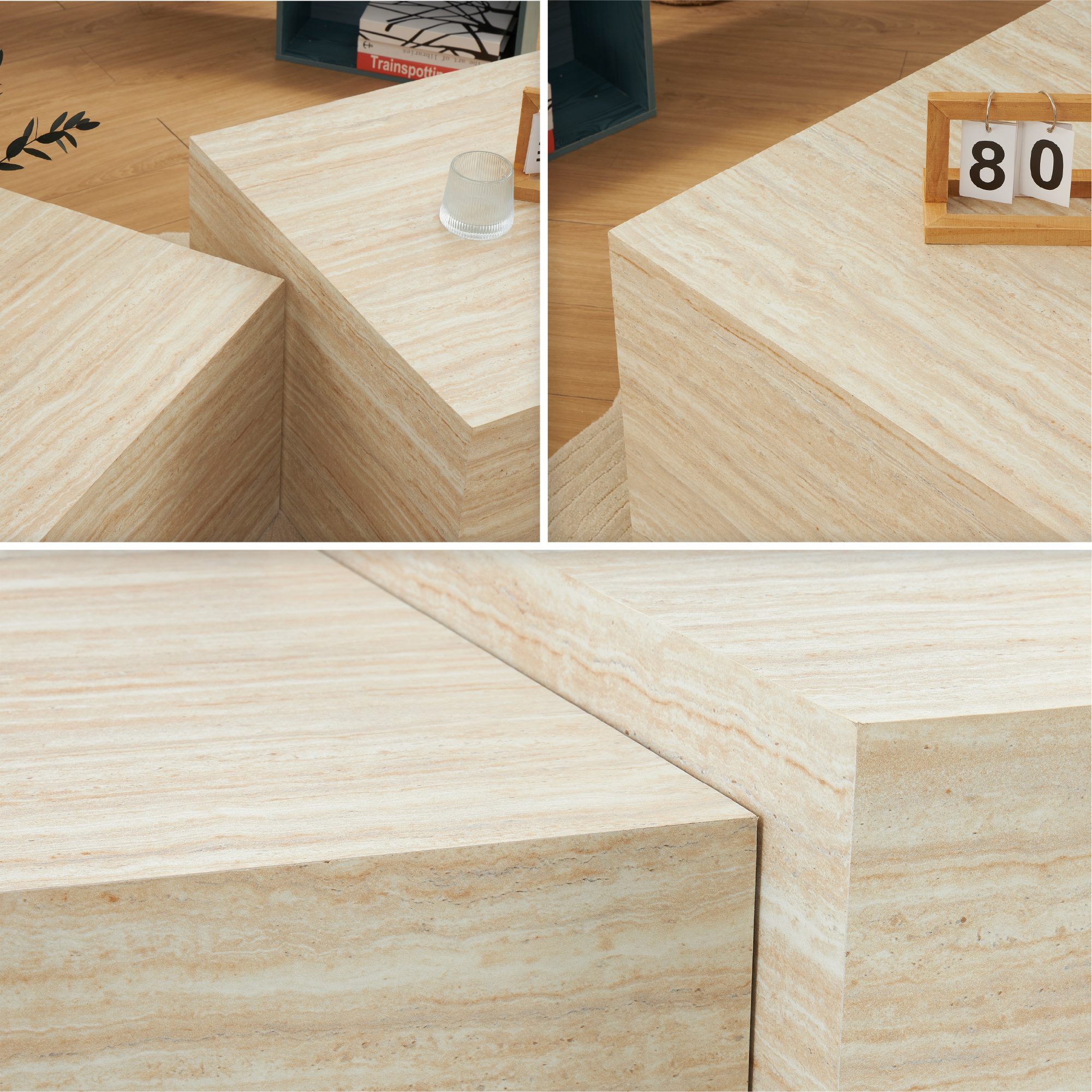 Couchtische / Beistelltisch TANEDA in Beige mit dekorativer Maserung - 2er Set