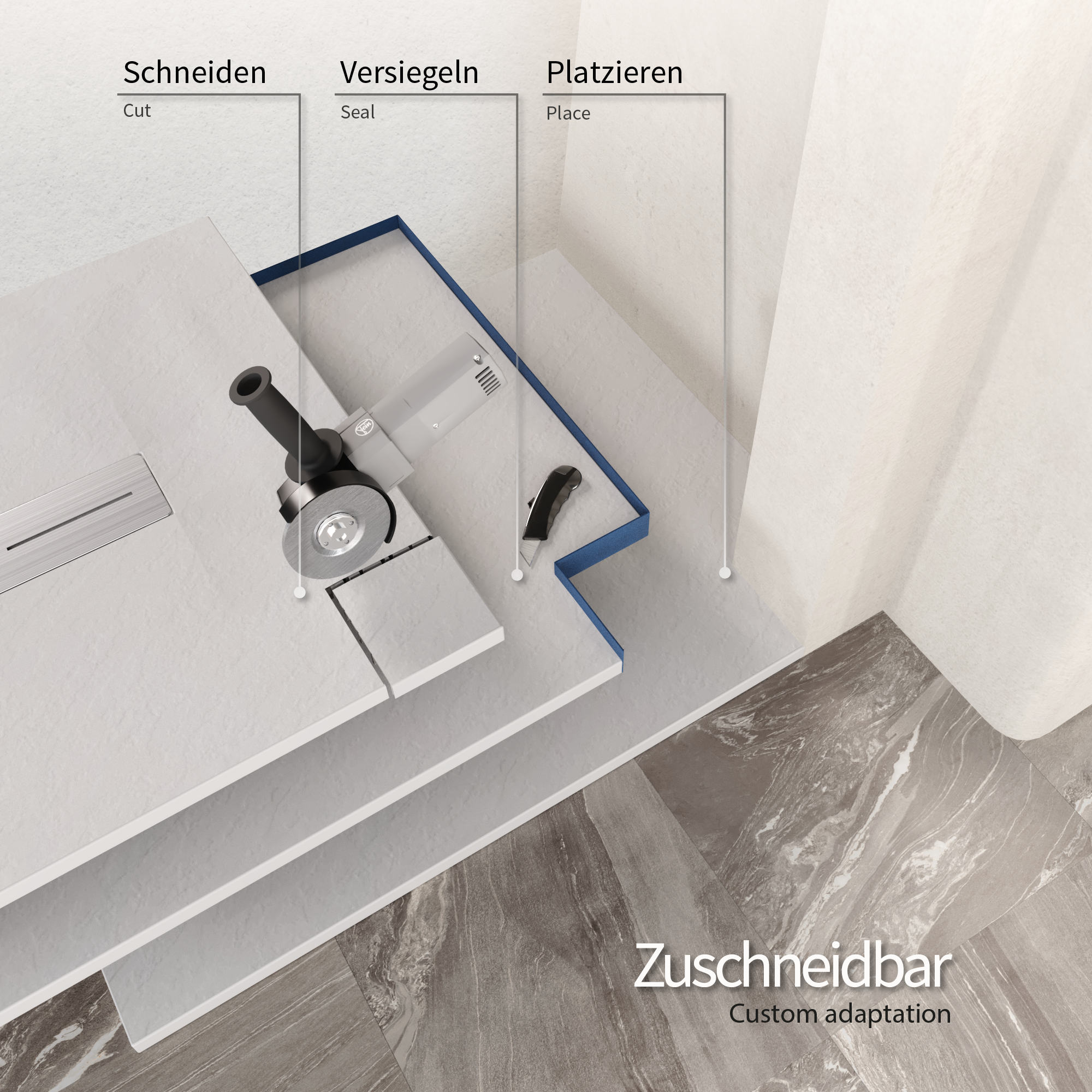 Lumia – SMC Duschwanne in Schieferoptik inkl. Ablaufgarnitur Weiß
