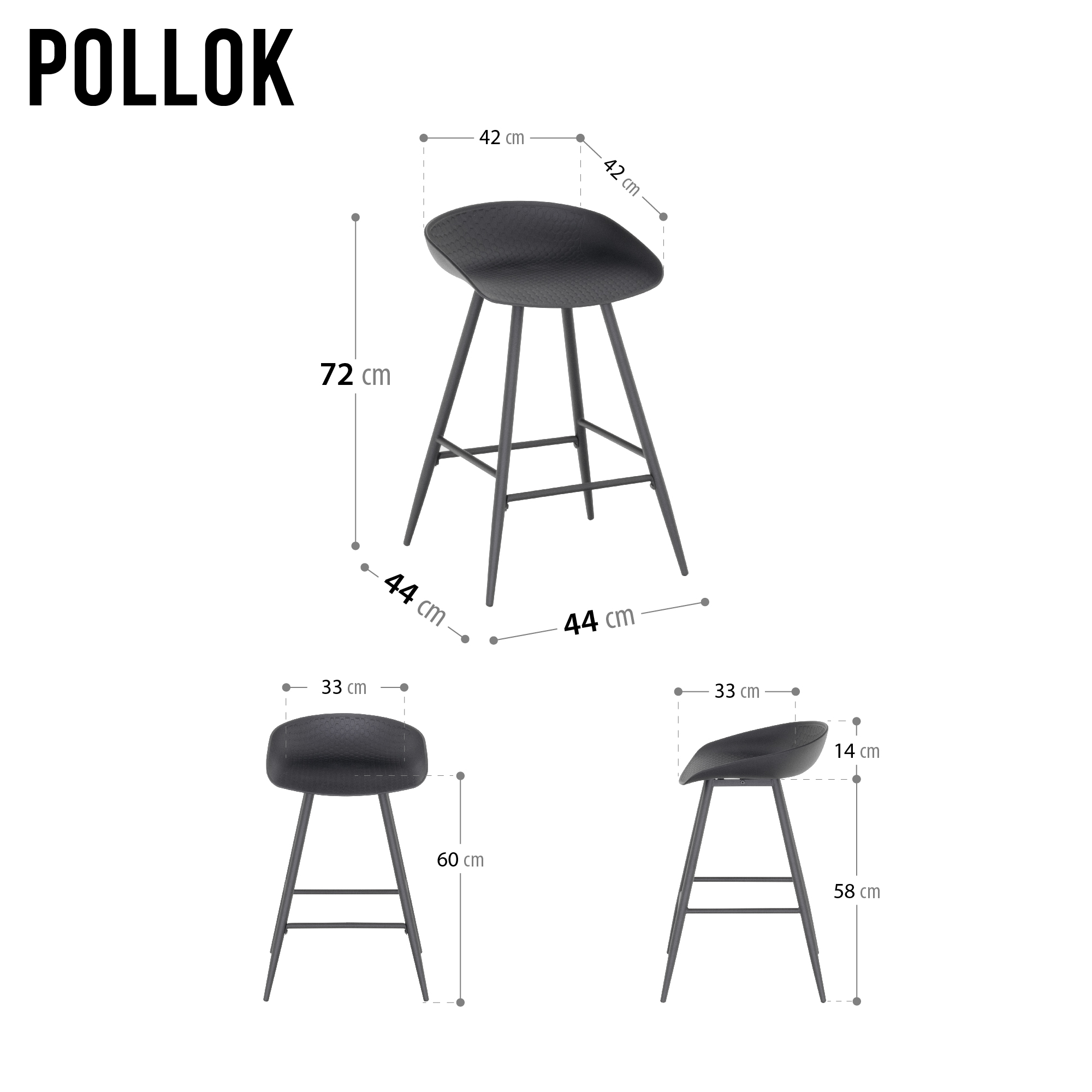 Design Barhocker Pollok in Schwarz 4er Set Design Barhocker Pollok in Schwarz 4er Set