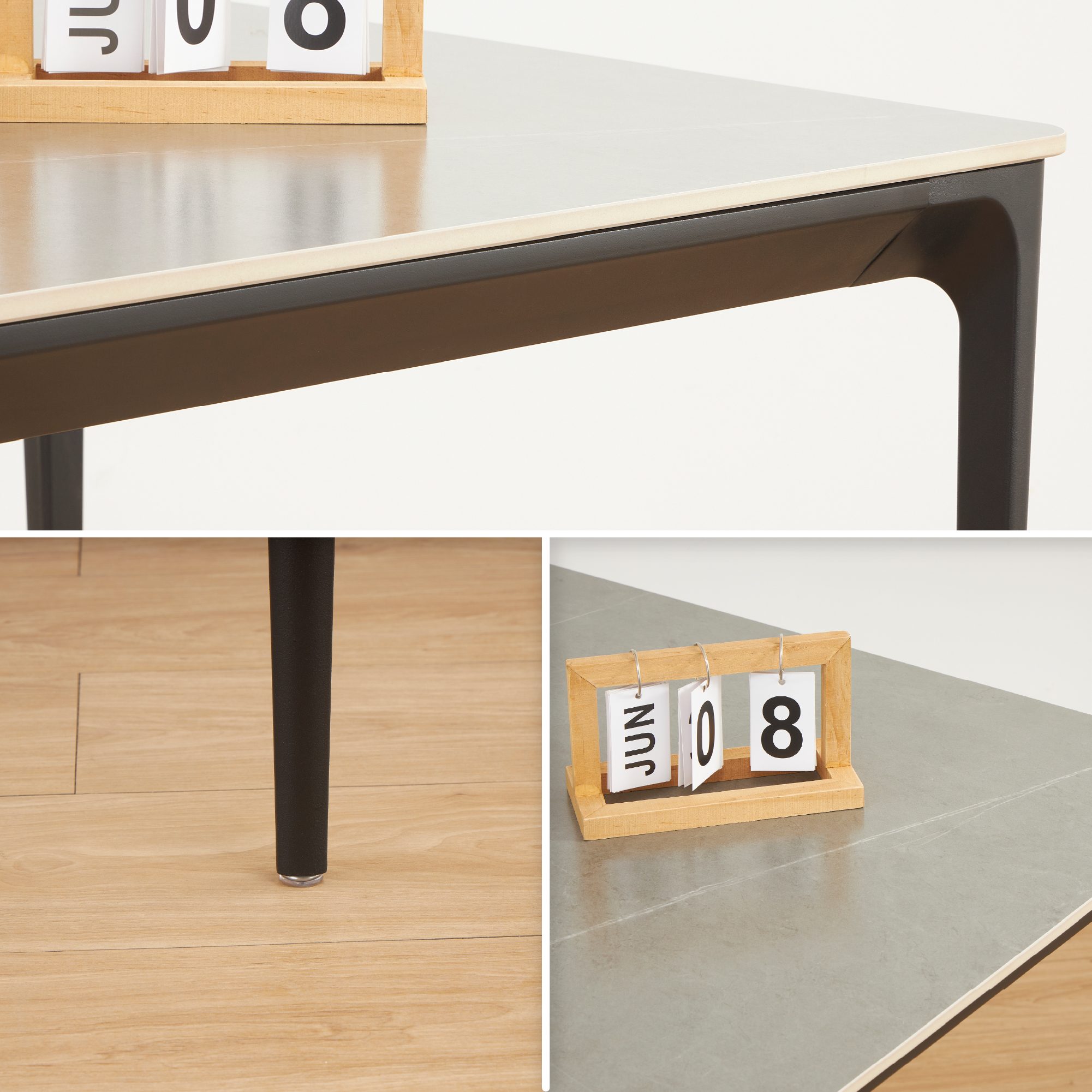 Esstisch RUTH aus gesinterter Keramik in Steinoptik und schwarzes Aluminiumgestell Esstisch RUTH aus gesinterter Keramik in Steinoptik und schwarzes Aluminiumgestell