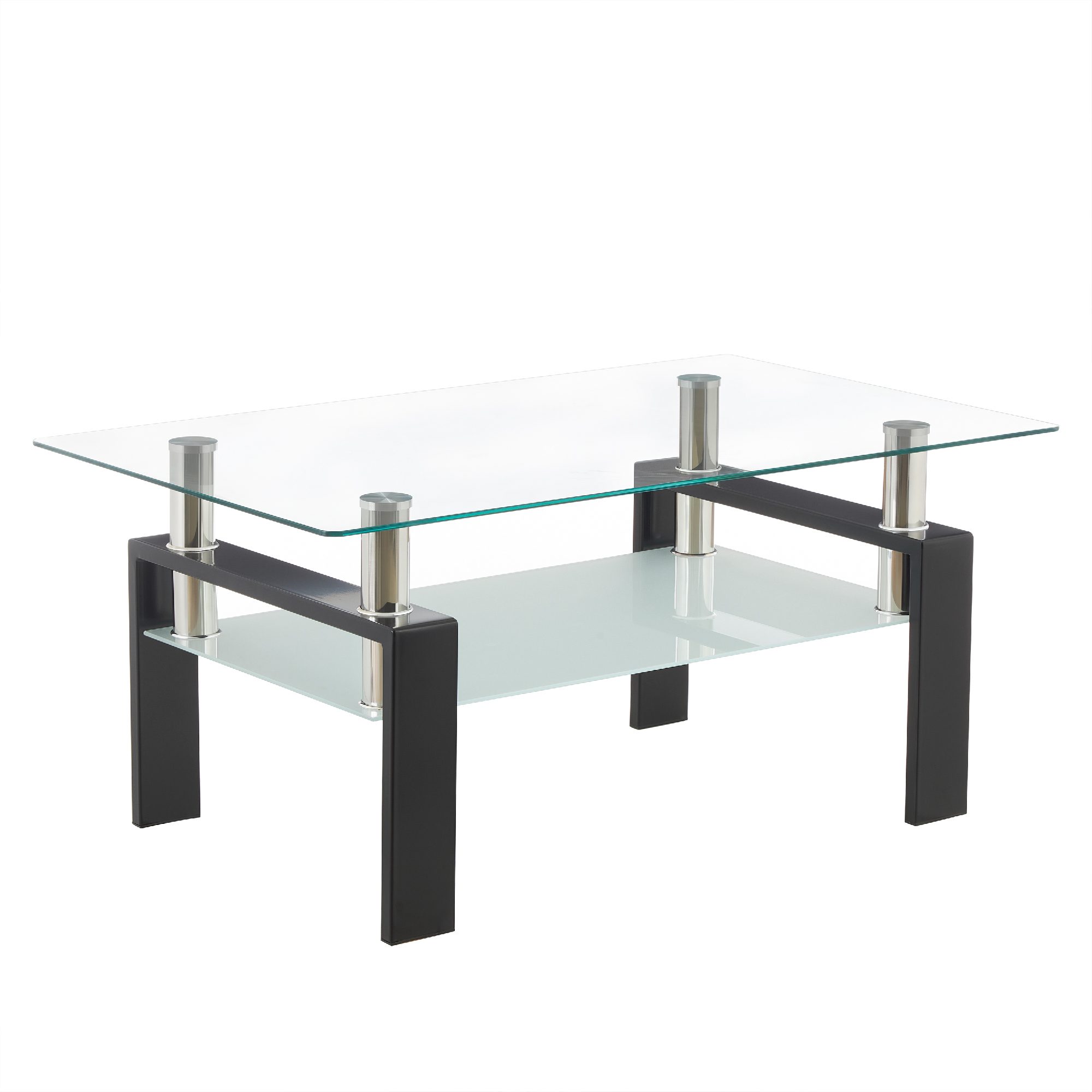 Coffee Table PORTER in Glass/Metal with Black Wood