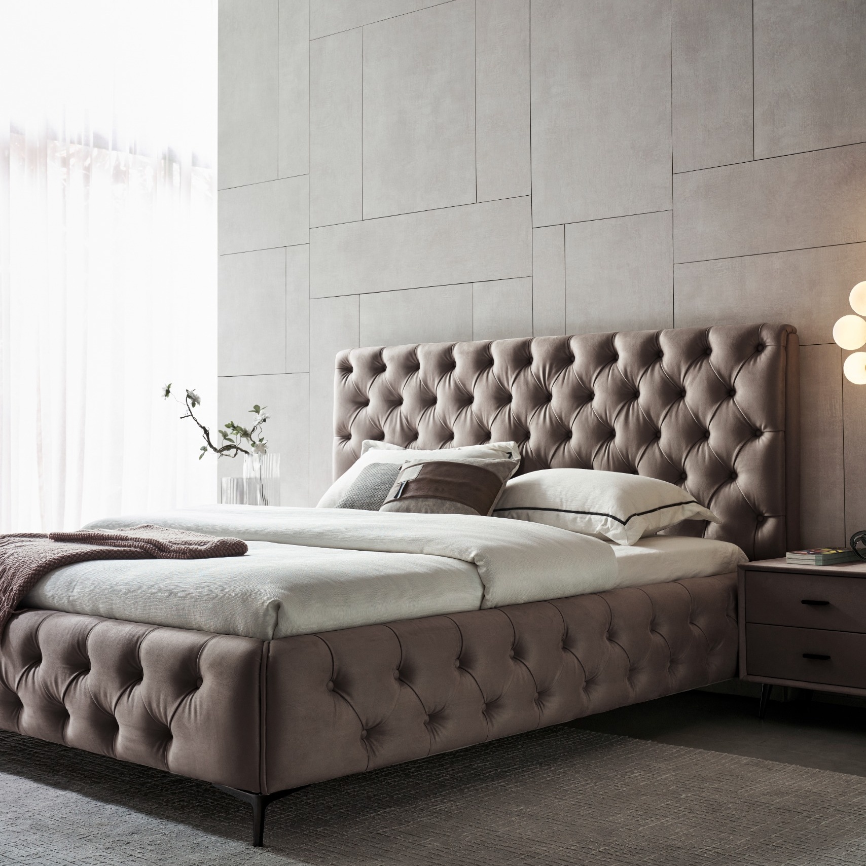 PT-02.jpg Design Polsterbett Amour in Grau-Beige mit Knöpfen