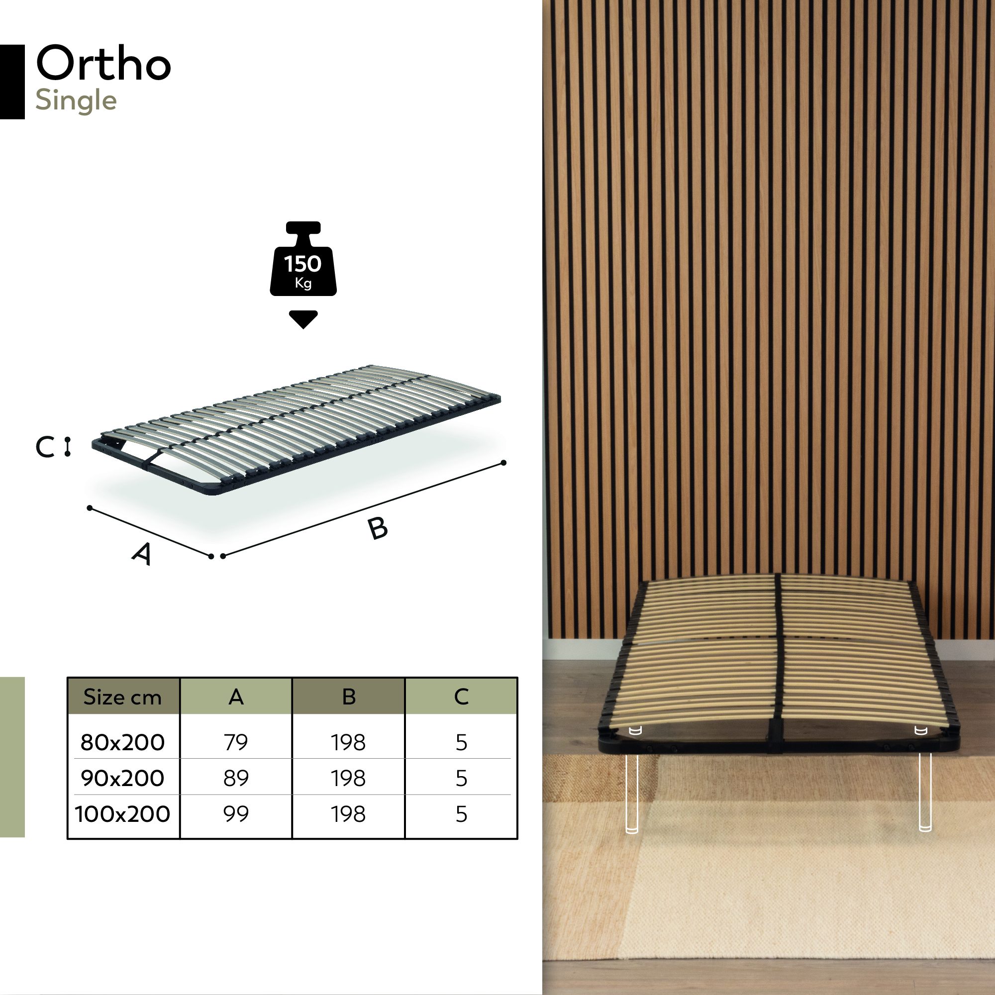 Slatted Frame ORTHO with Sturdy Metal Frame - Suitable for All Mattresses