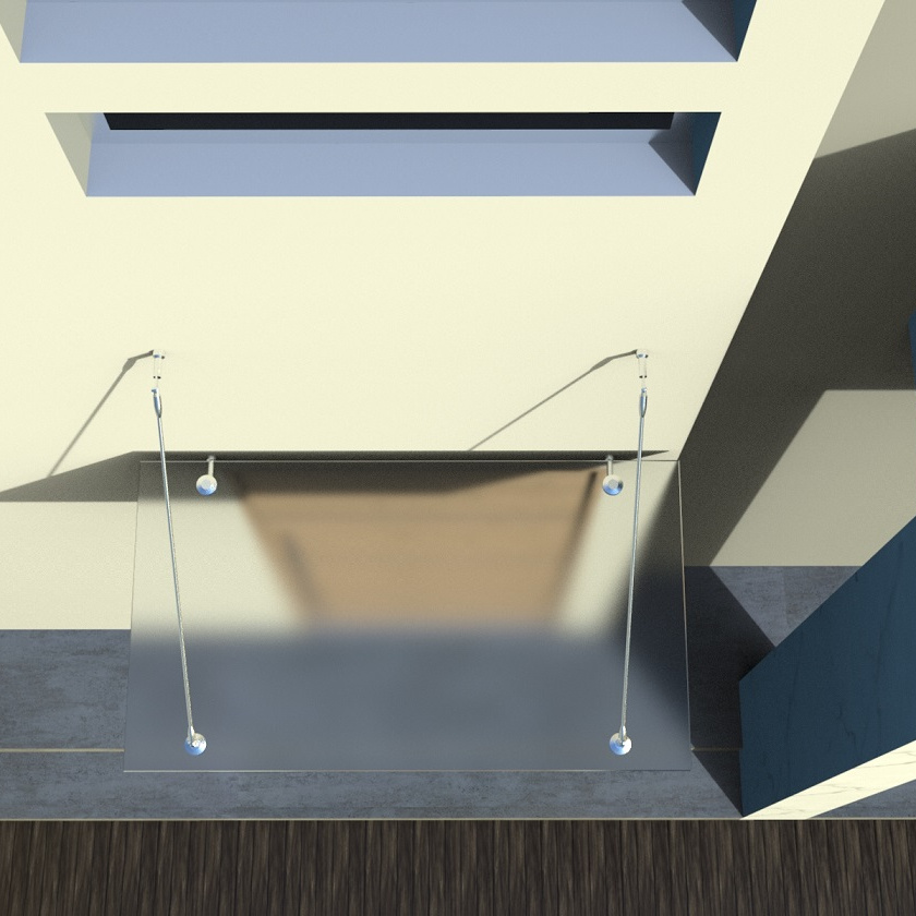 Glasvordach 120x90 cm Satiniert - 2 Haltestangen - 3.jpg Glasvordach Edelstahl Türvordach Glas Halterung Haustür Satiniert VSG - diverse Größen