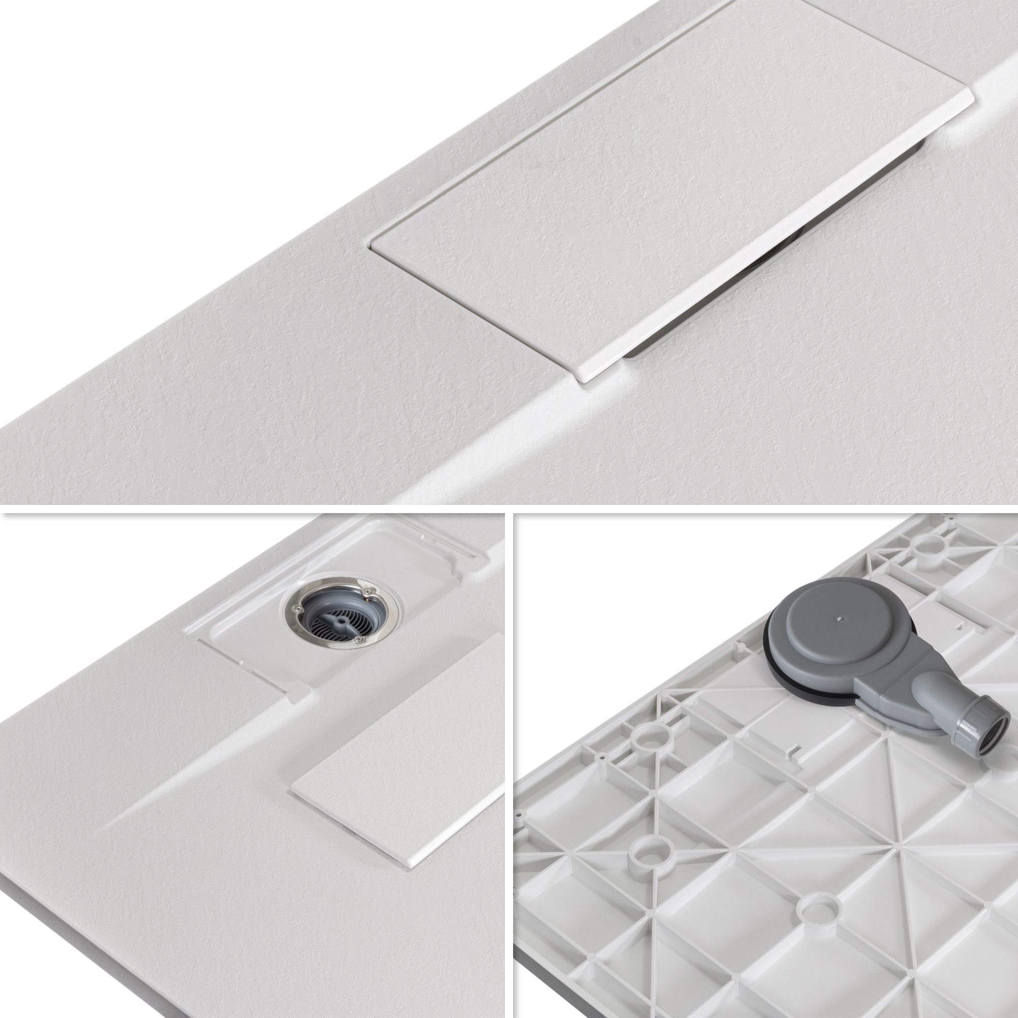 SMC Shower Tray Polar in Stone Look with Drain Assembly - White