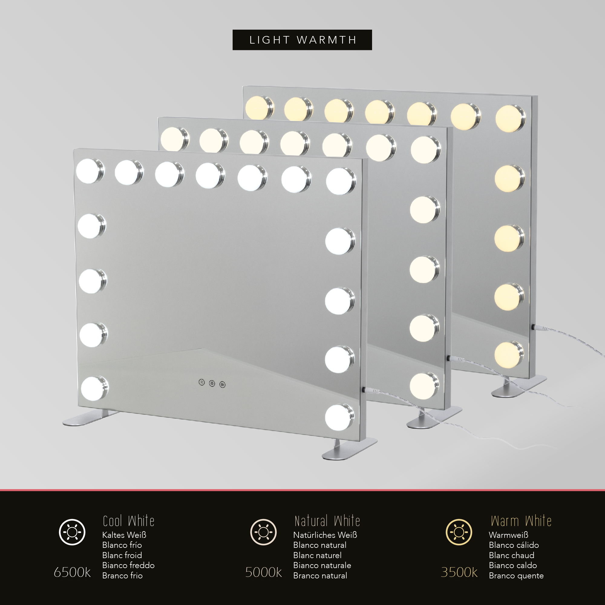 Schminkspiegel Bulb PROP mit 15 dimmbaren LED-Lampen Weiß Schminkspiegel Bulb PROP mit 15 dimmbaren LED-Lampen Weiß