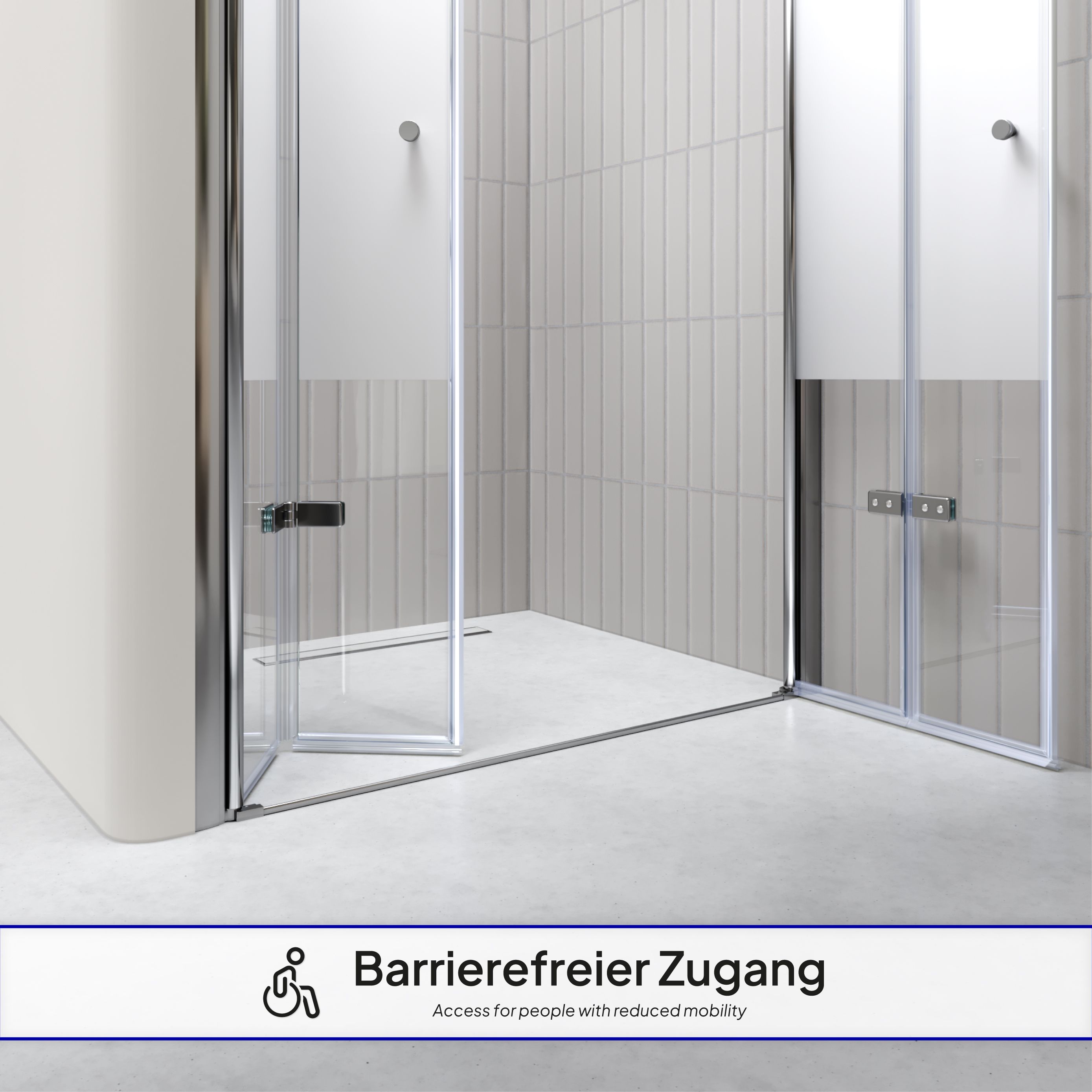 Shower Door Lena with Folding Panels made of Partially Frosted ESG Safety Glass Shower Door Lena with Folding Panels made of Partially Frosted ESG Safety Glass