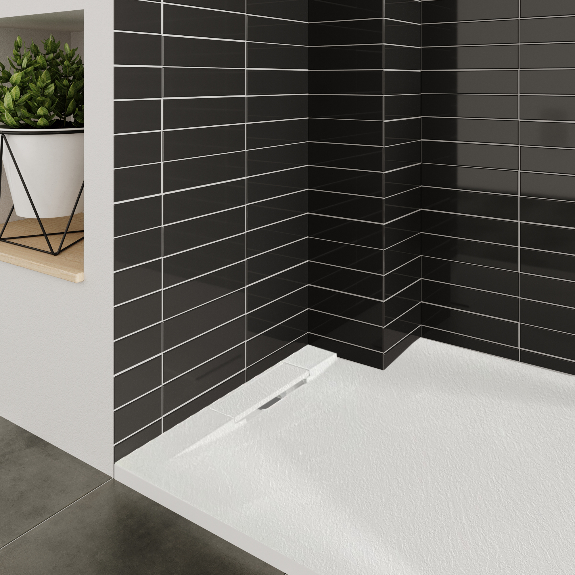 SMC Shower Tray Polar in Stone Look with Drain Assembly - White