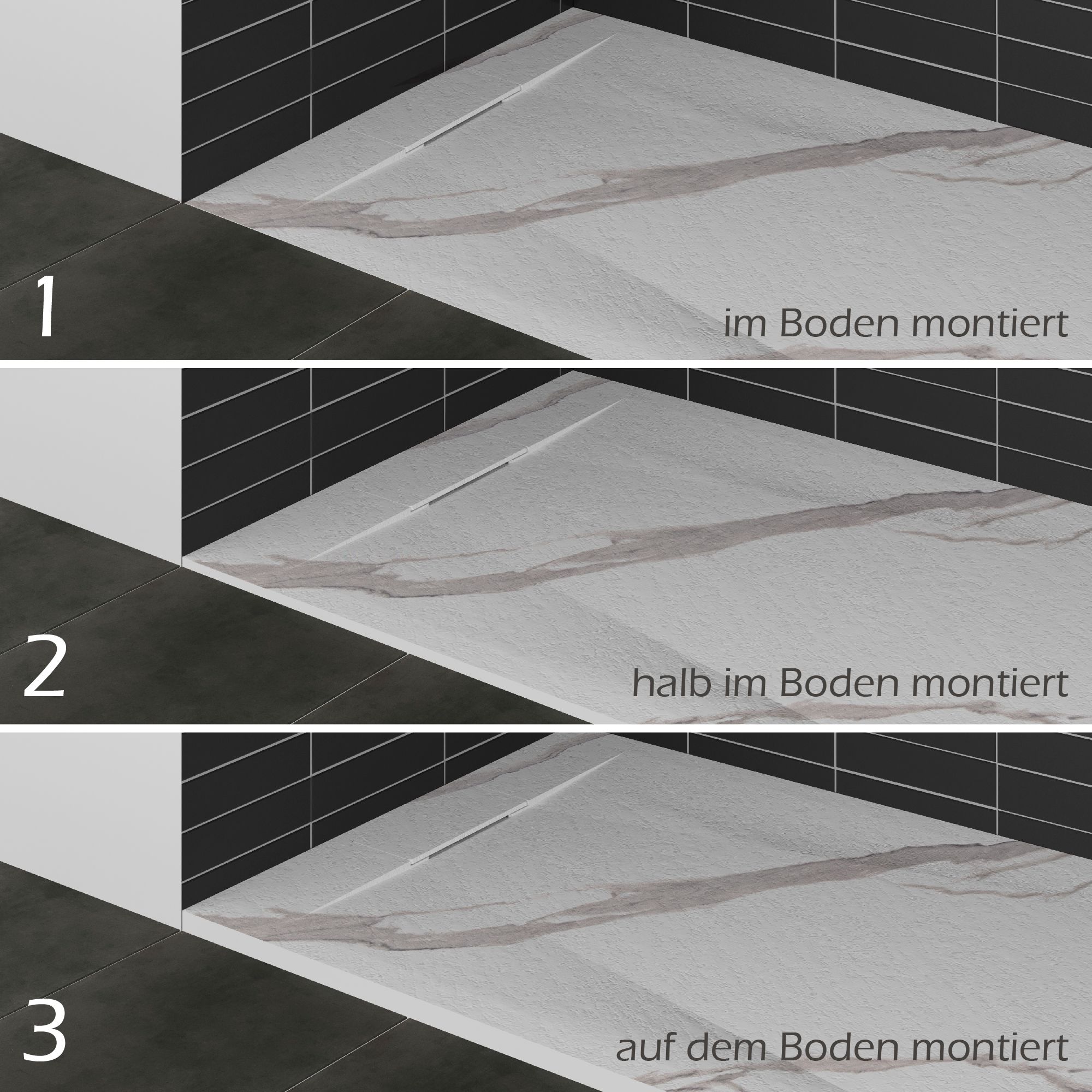 SMC Shower Tray Polar in Marble Look with Drain Assembly - White
