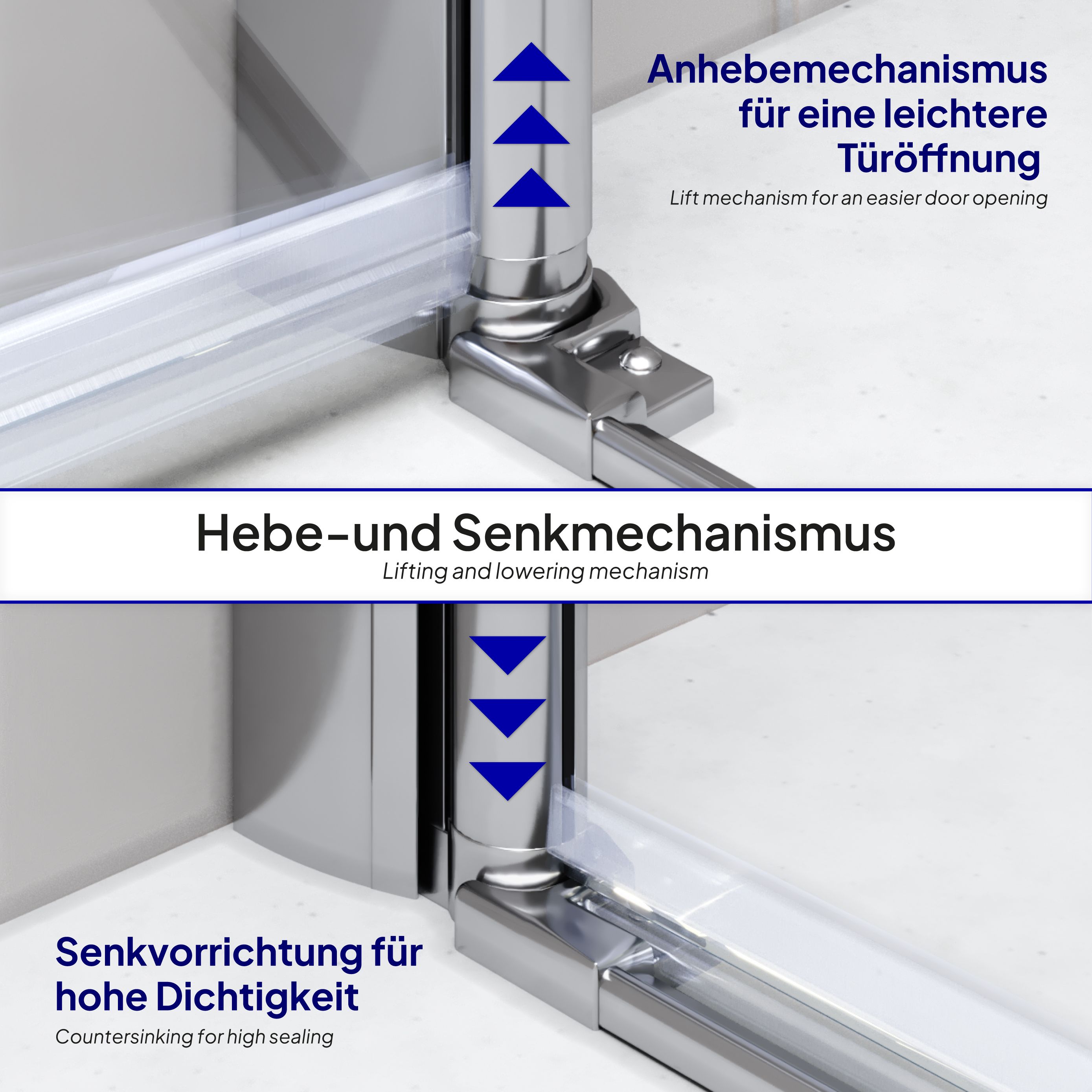 Shower Door Lena with Folding Doors Made of Clear Tempered Safety Glass Lena – Duschtür mit Falttüren aus klarem ESG Sicherheitsglas