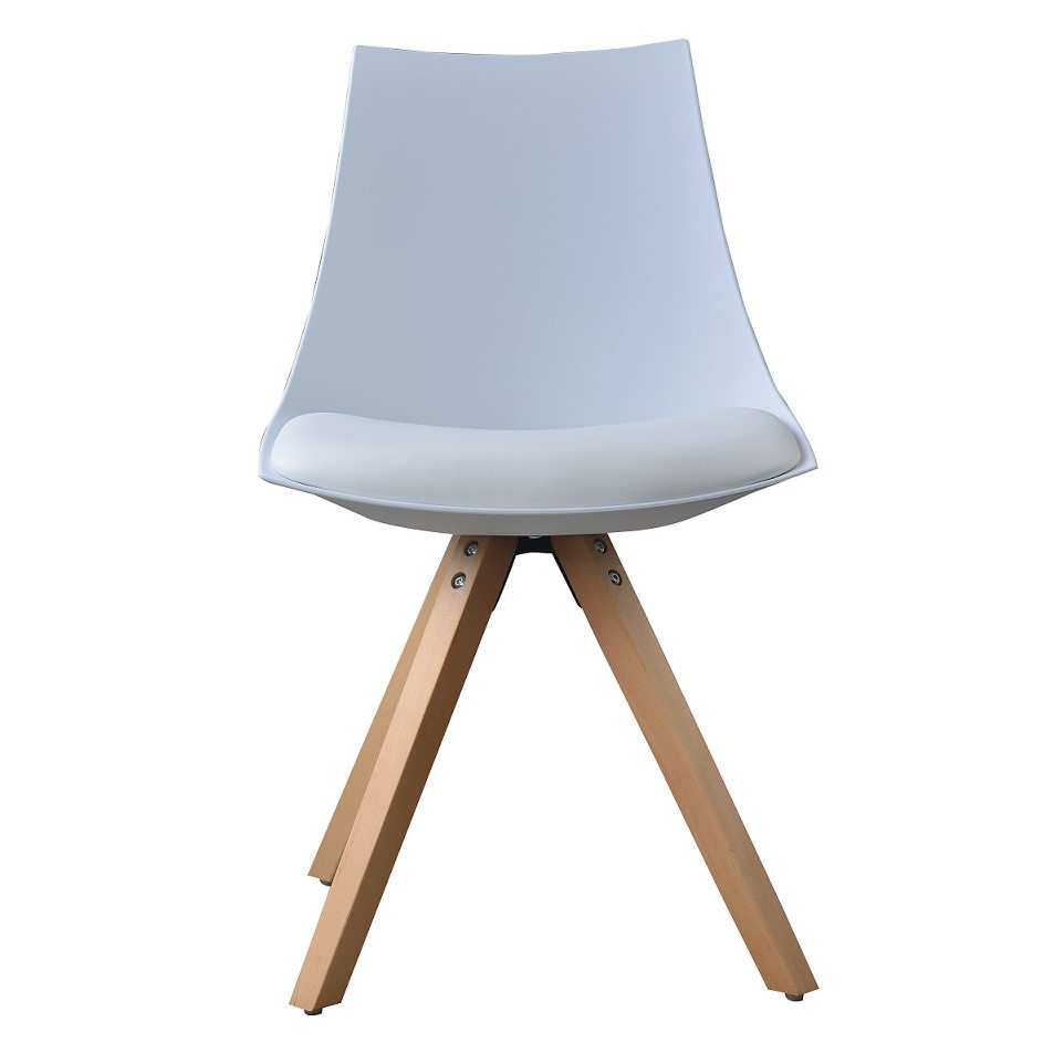 Esszimmerstuhl Gusto Weiß Küchenstuhl aus Holz mit Sitzschale + Sitzkissen aus Kunstleder 8 Stück
