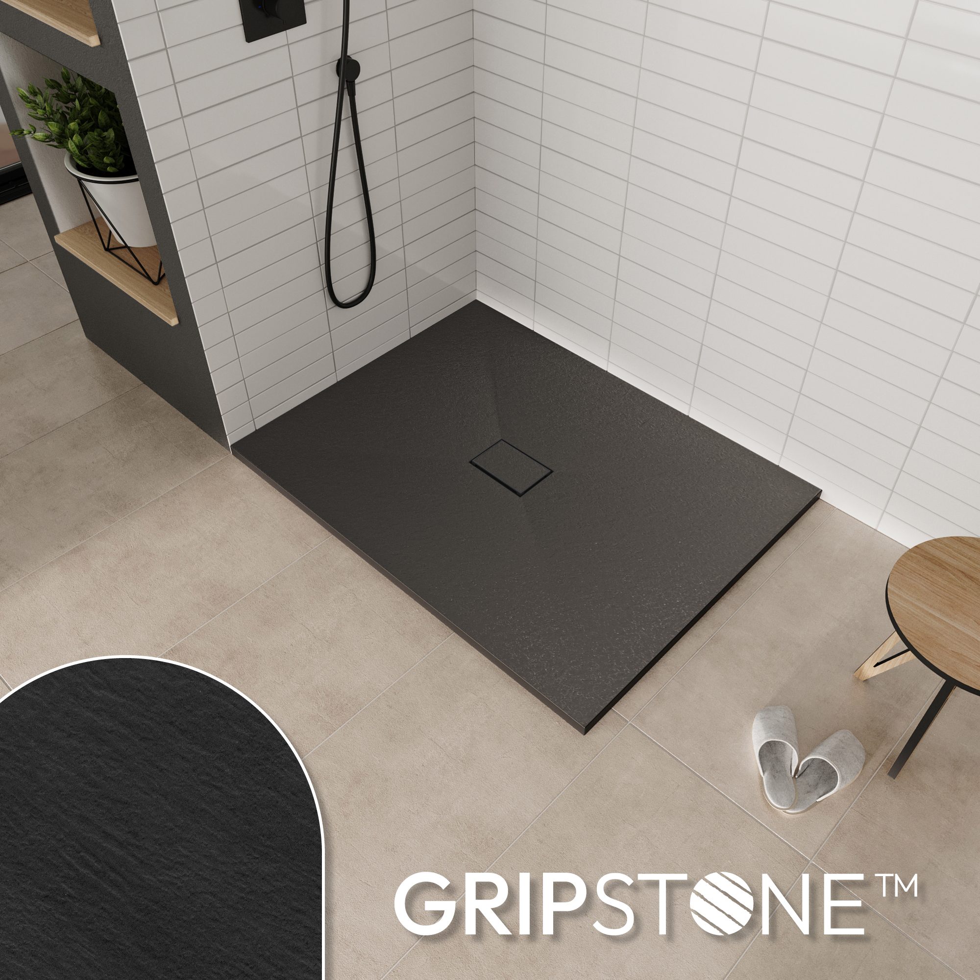 Tray – SMC Boreal Shower in Stone Look with Drain Assembly - Black