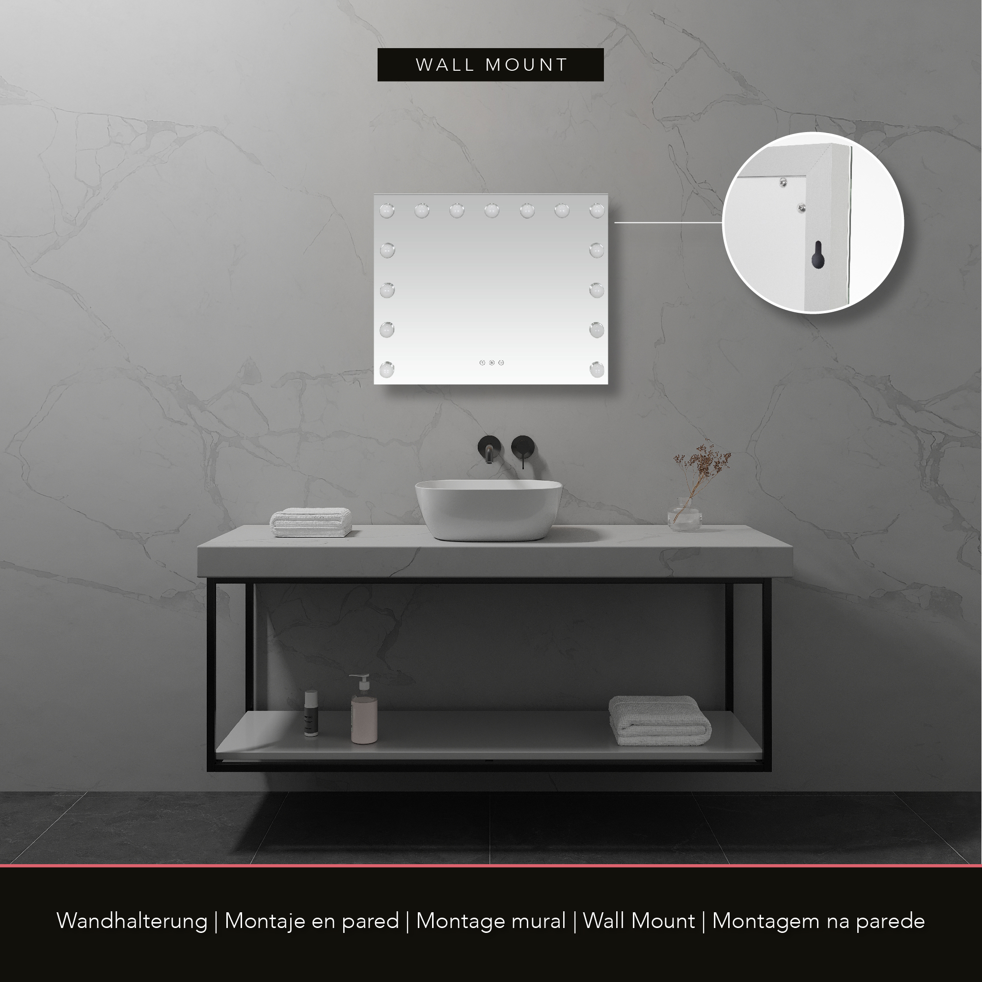 Schminkspiegel Bulb STAND mit 15 dimmbaren LED-Lampen Weiß Schminkspiegel Bulb STAND mit 15 dimmbaren LED-Lampen Weiß